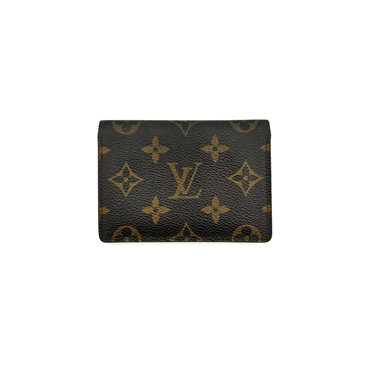 Louis Vuitton Monogram ID Card Holder in brown coated canvas with signature pattern and brown leather interior.