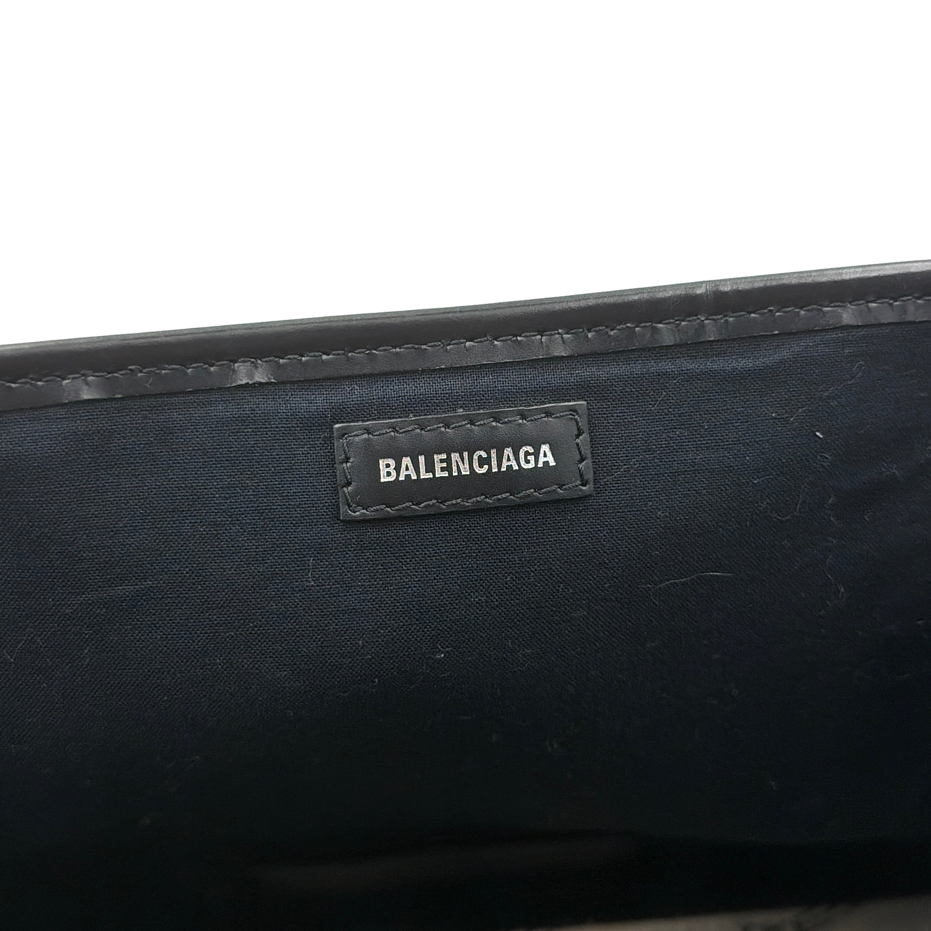 Balenciaga BB Navy Cabas Hobo Tote Bag Black/Cream