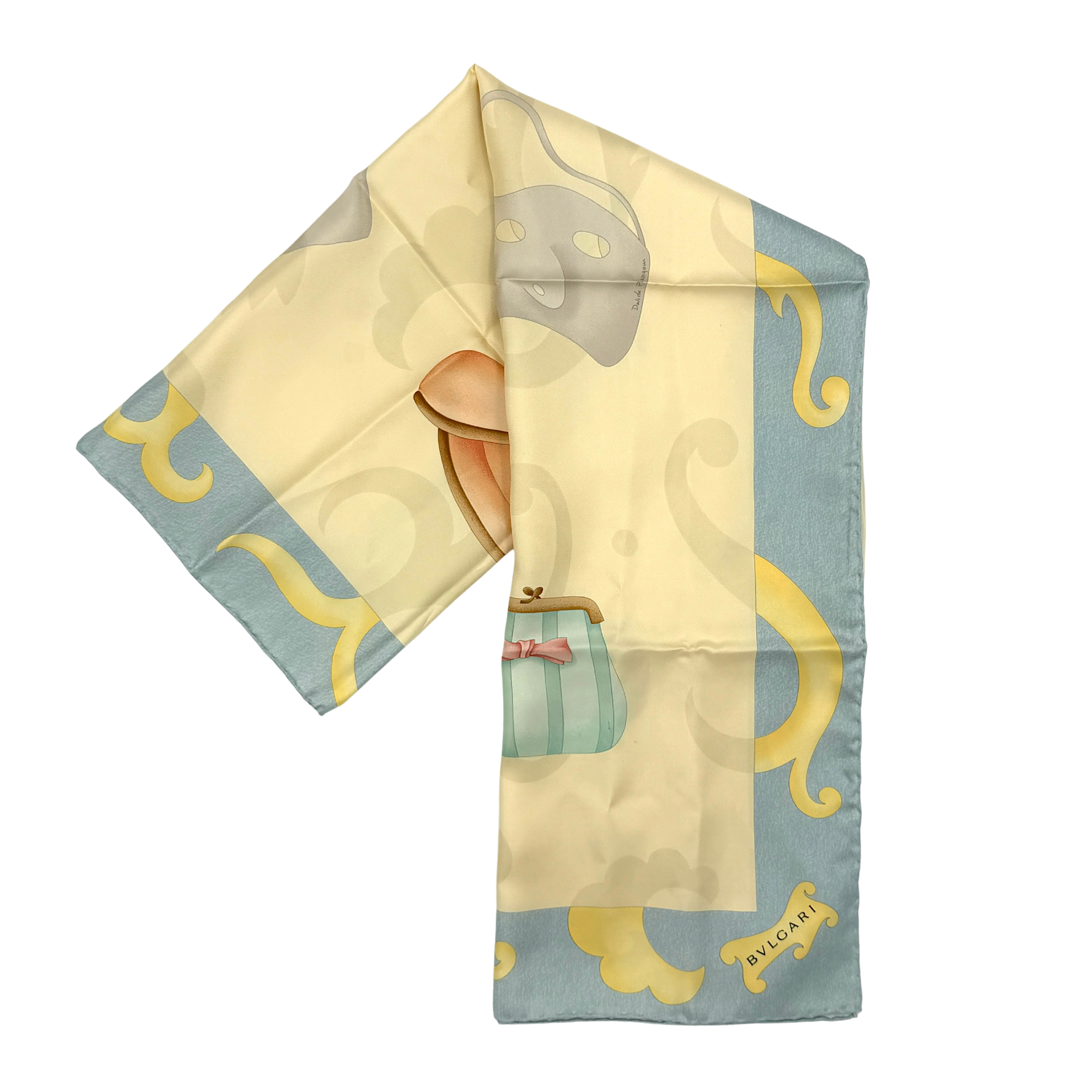 Bvlgari Silk Scarf Light Blue/Cream