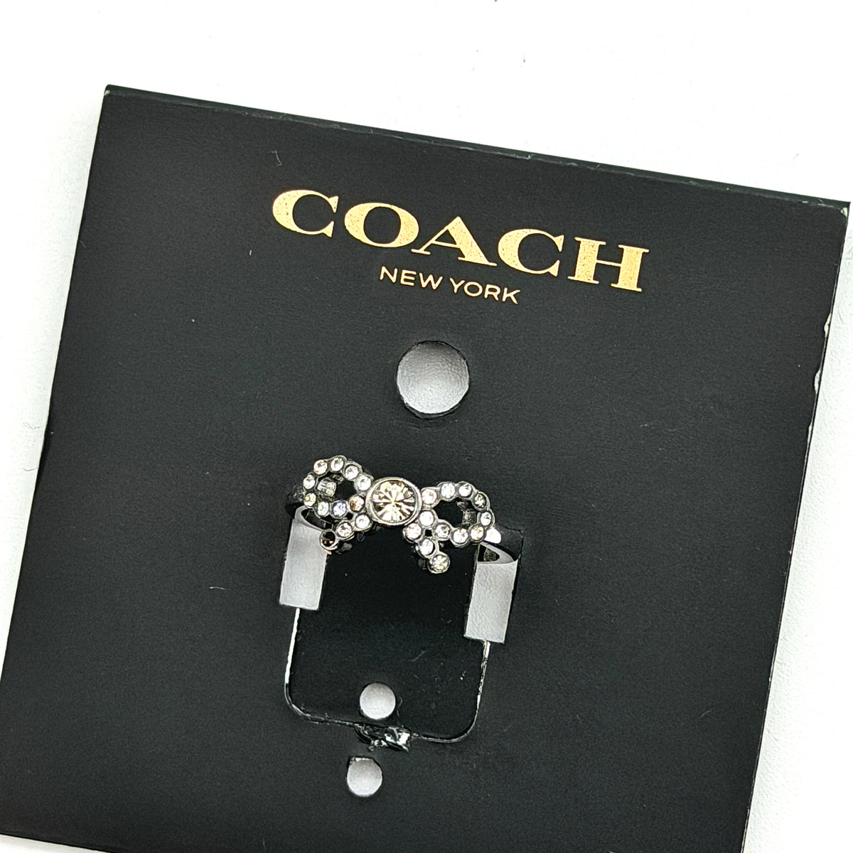 Coach Rhinestone Bow Ring Silver