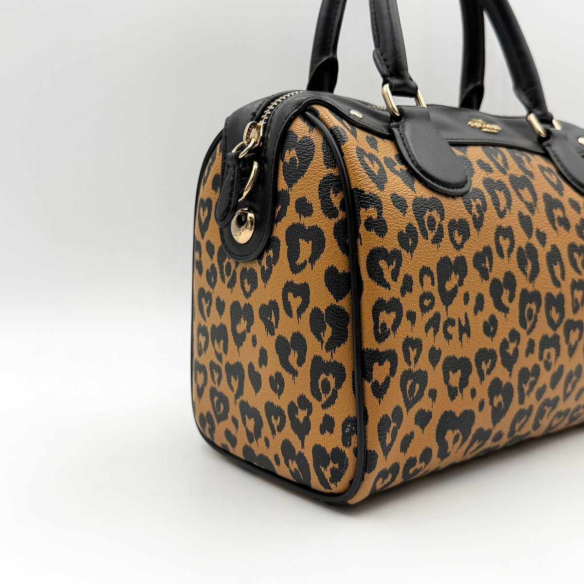 Coach 2Way Wild Heart Leopard Mini Bennett Boston Bag Brown/Black