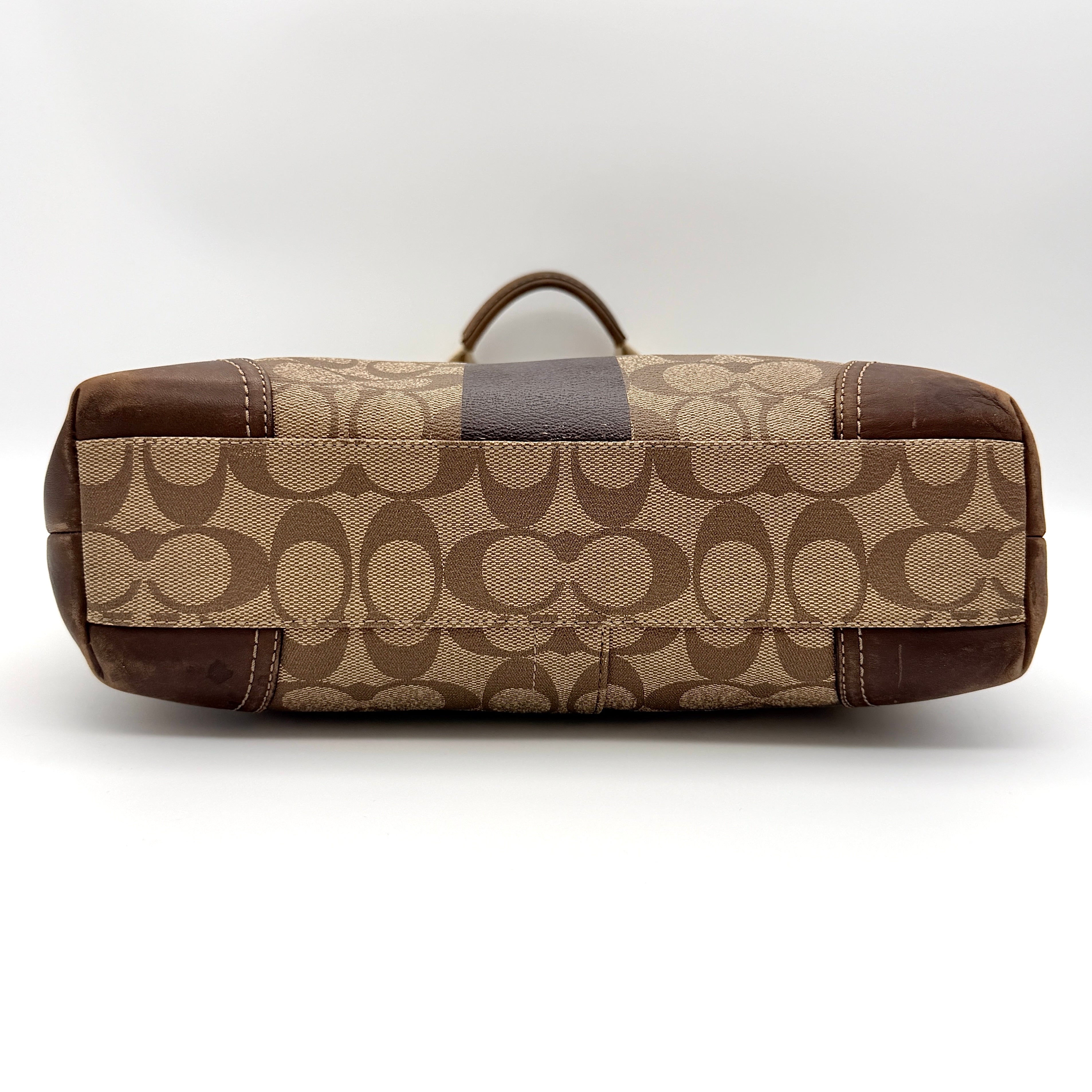 Coach Signature Heritage Stripe Tote Bag Beige/Brown