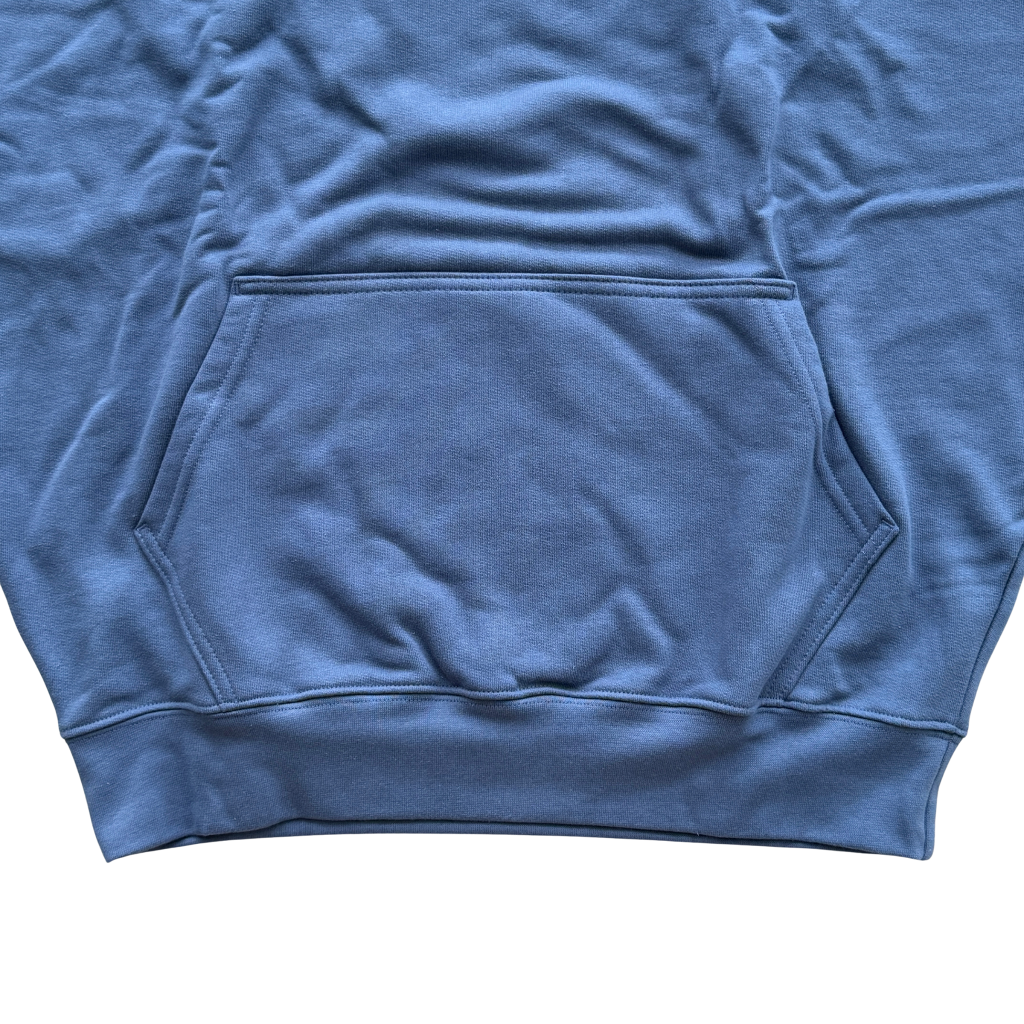 Mr Winston navy hooded sweatshirt with front logo detail, shown laid flat.
