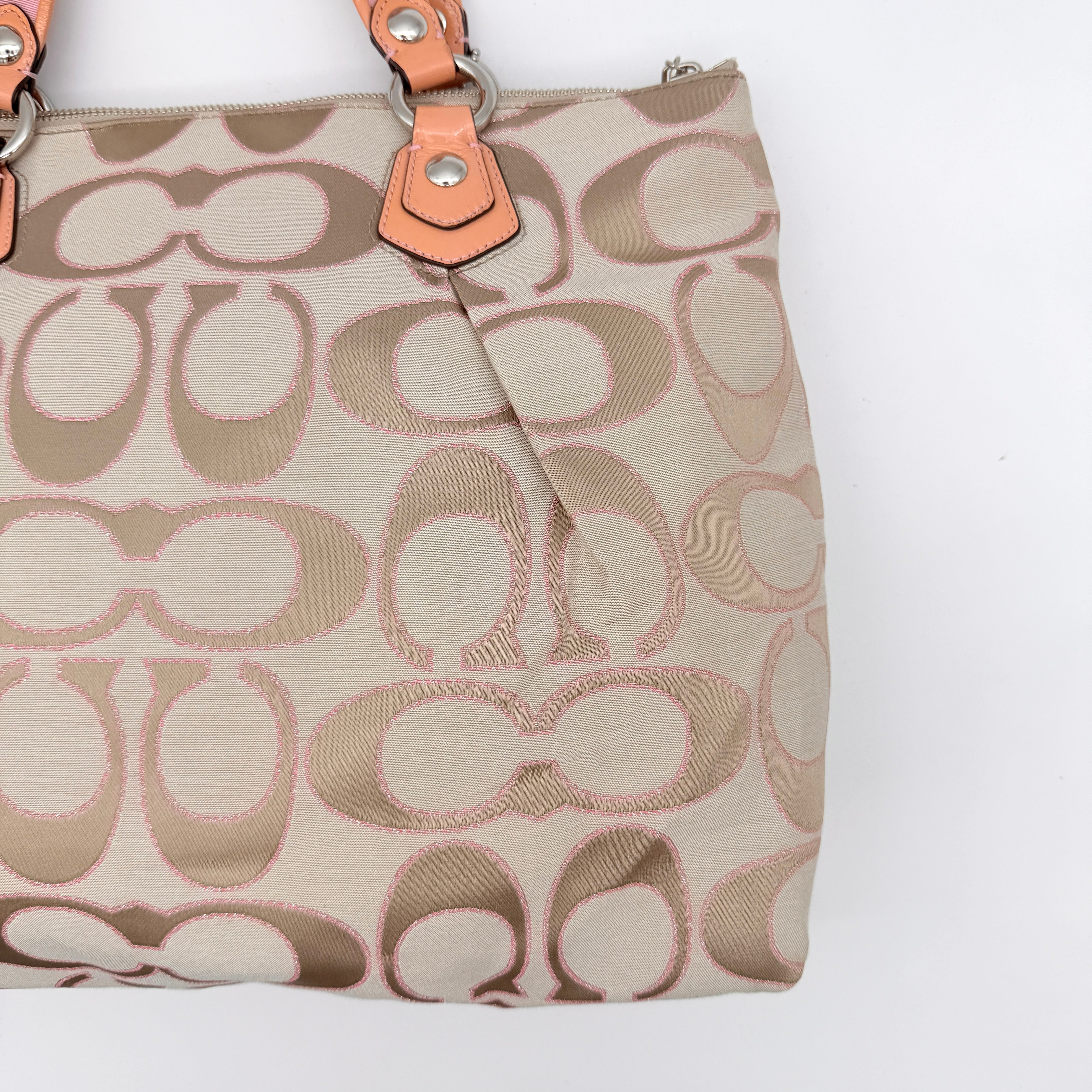 Coach Signature Poppy Shoulder Bag Beige/Pink