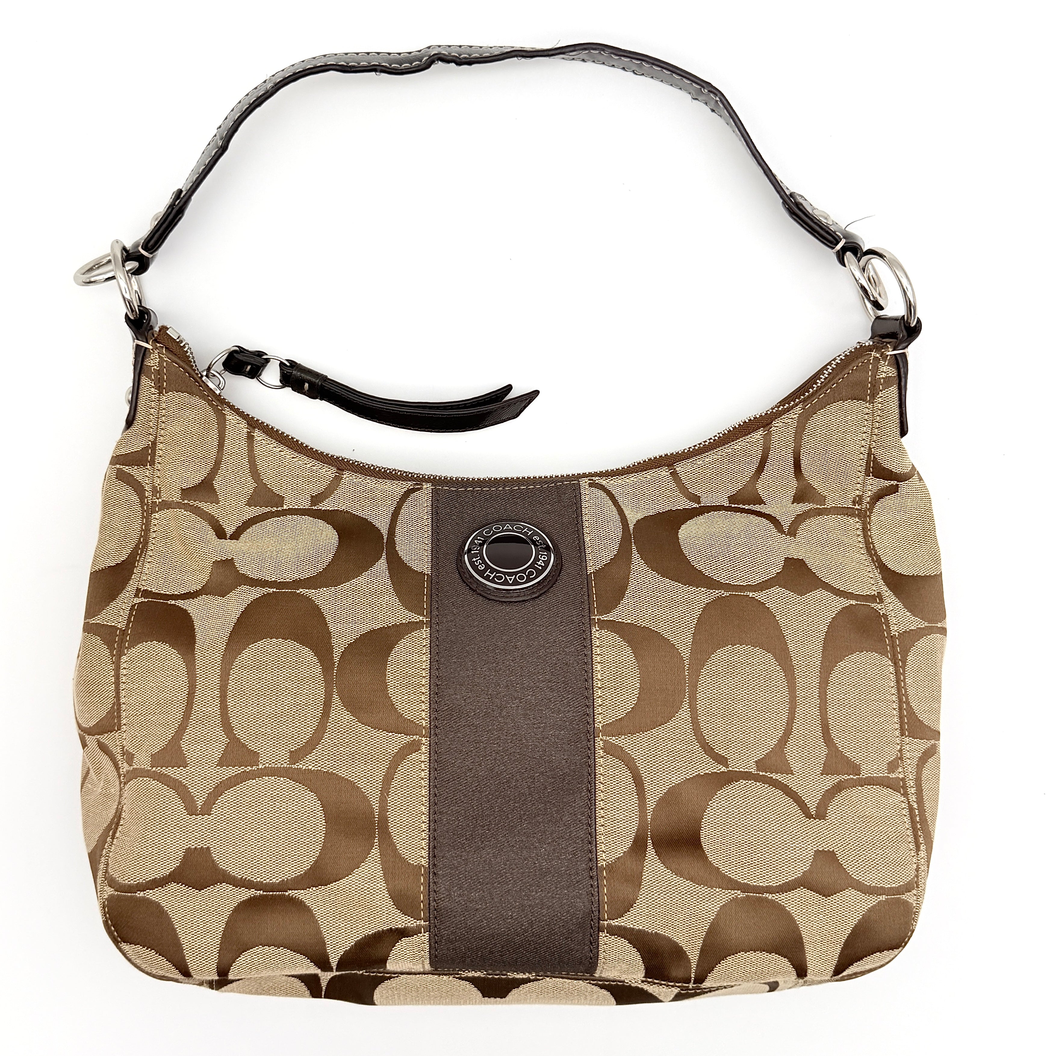 Coach Signature Stripe Shoulder Bag Brown/Beige