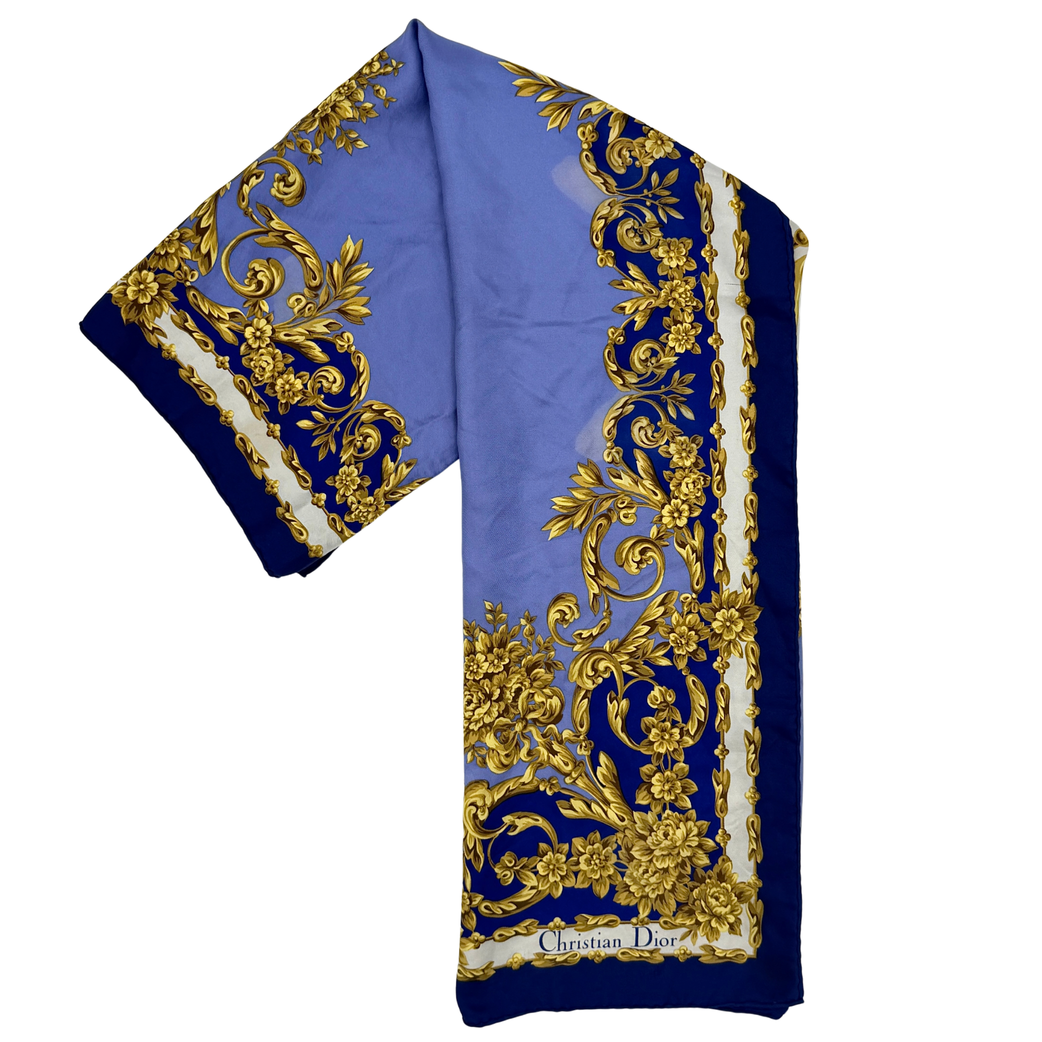 Dior Floral Silk Scarf Blue/Gold