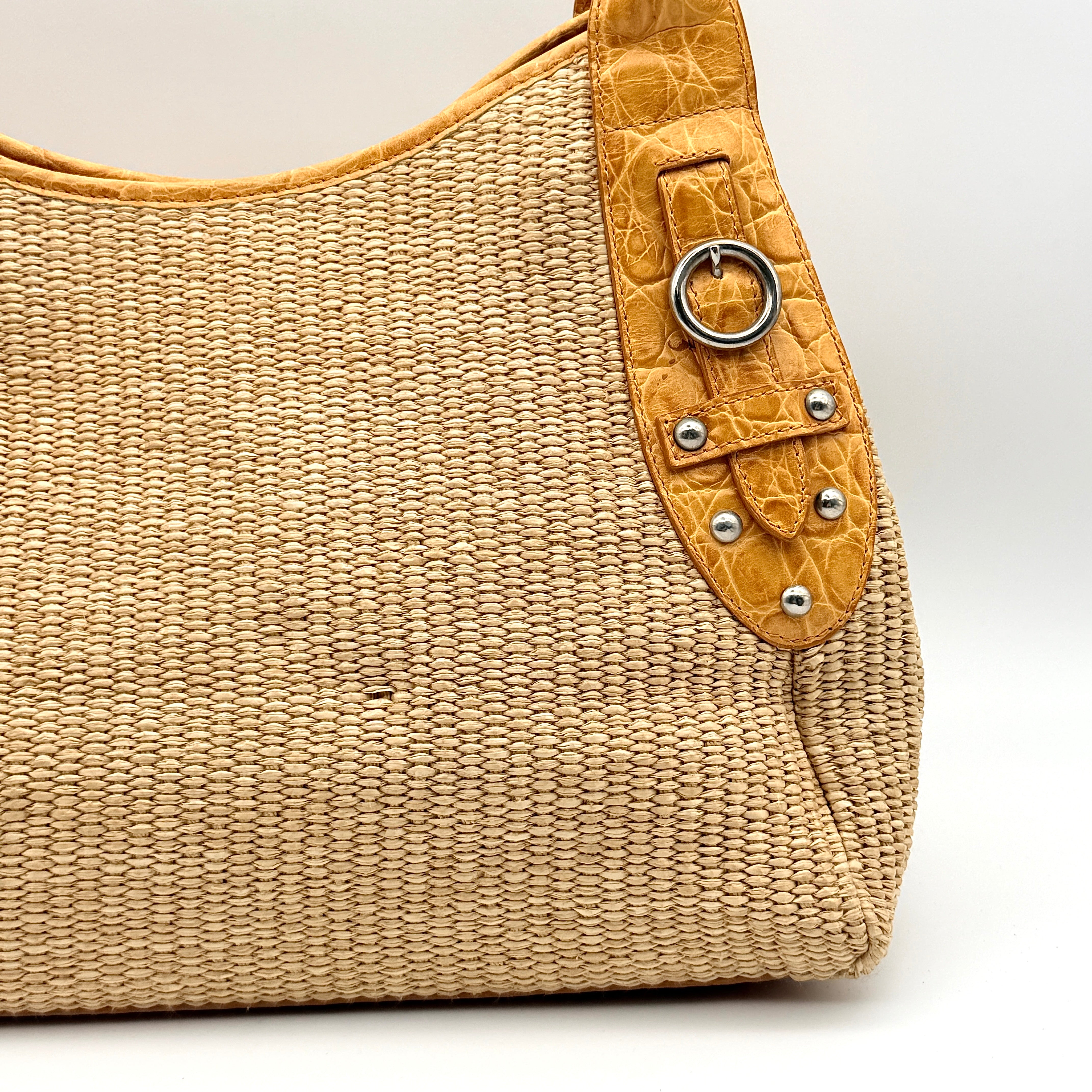 Furla Raffia Leather Tote Bag Tan