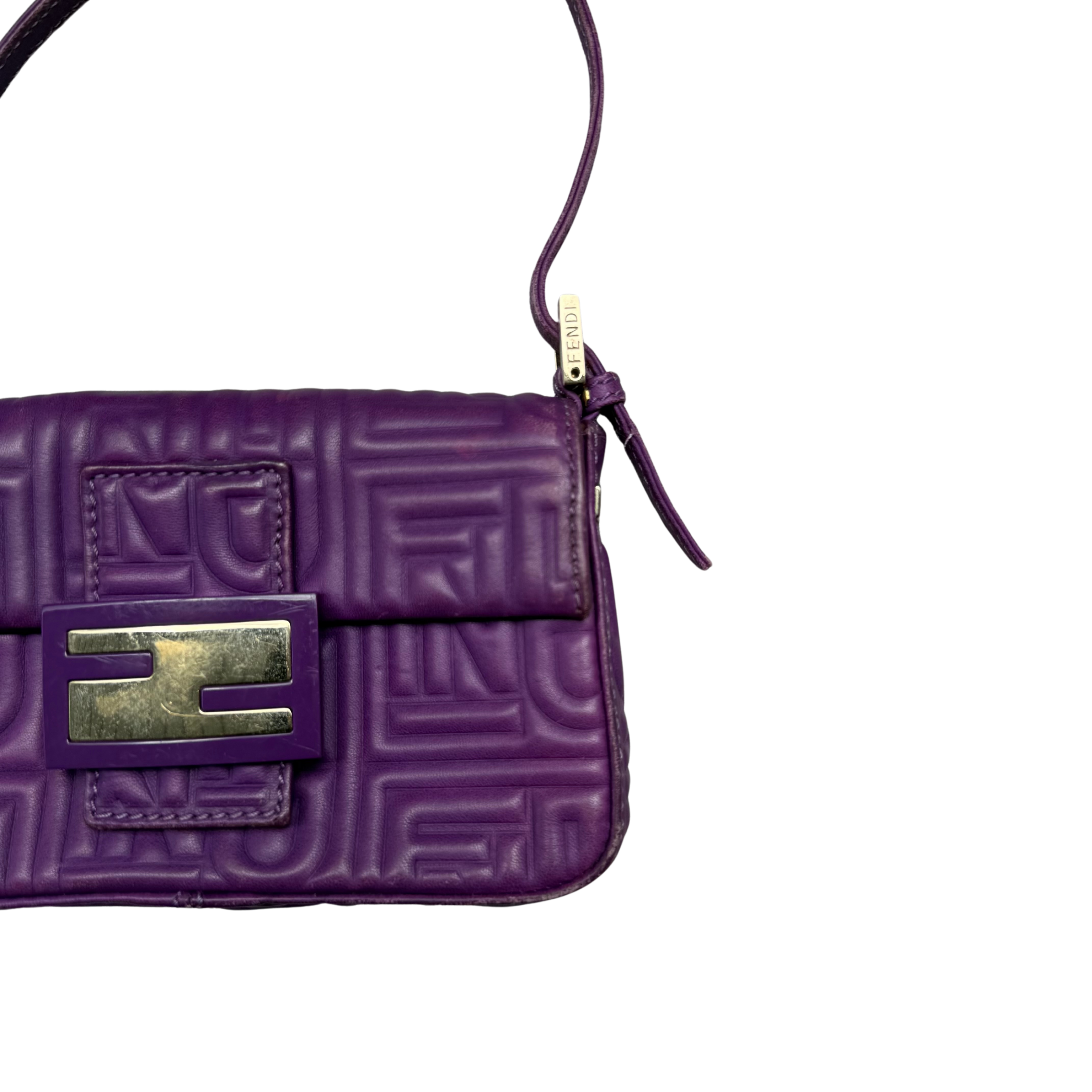 Fendi Baguette Embossed Leather Purple Shoulder Bag