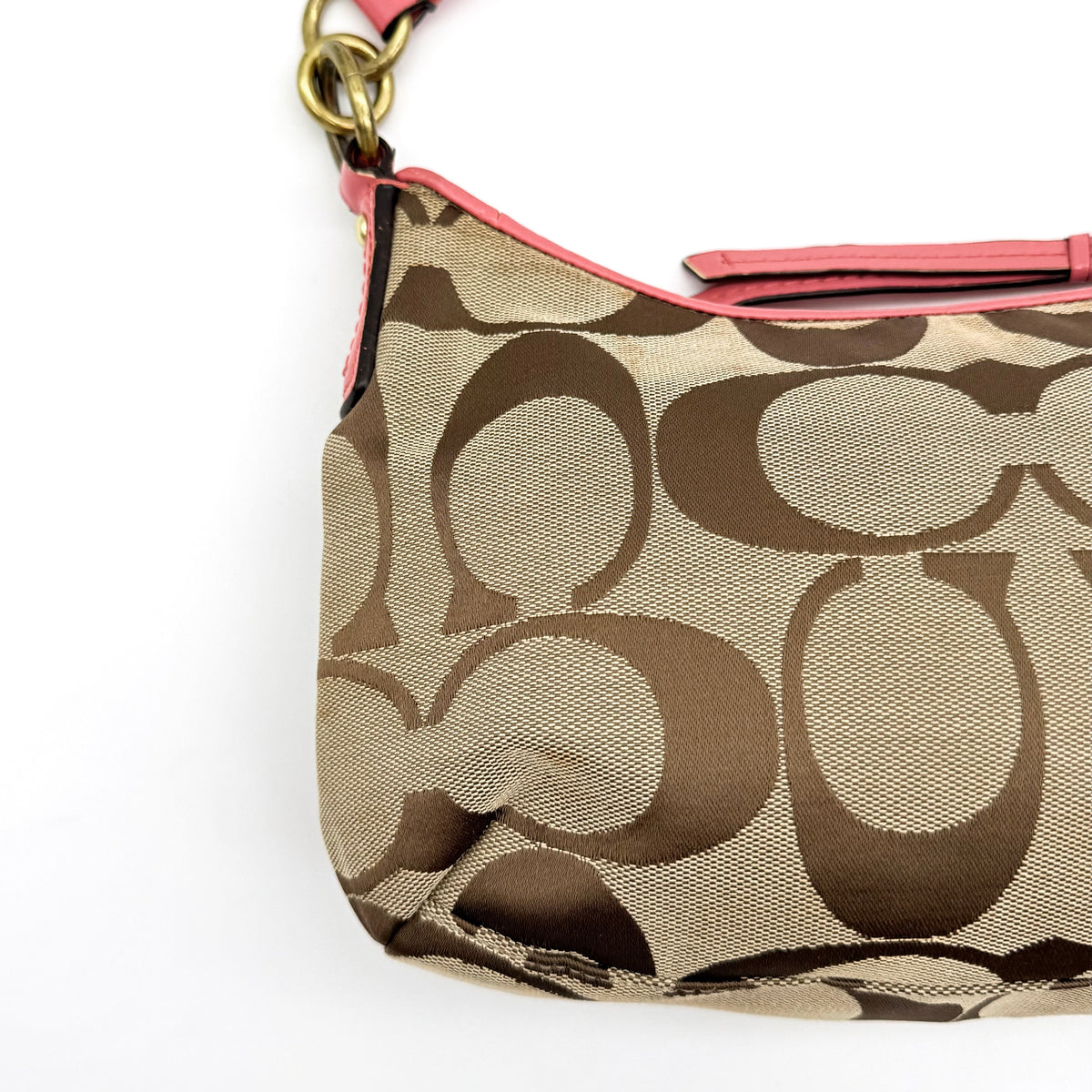 Coach 2Way Signature Stripe Shoulder Bag Beige/Pink