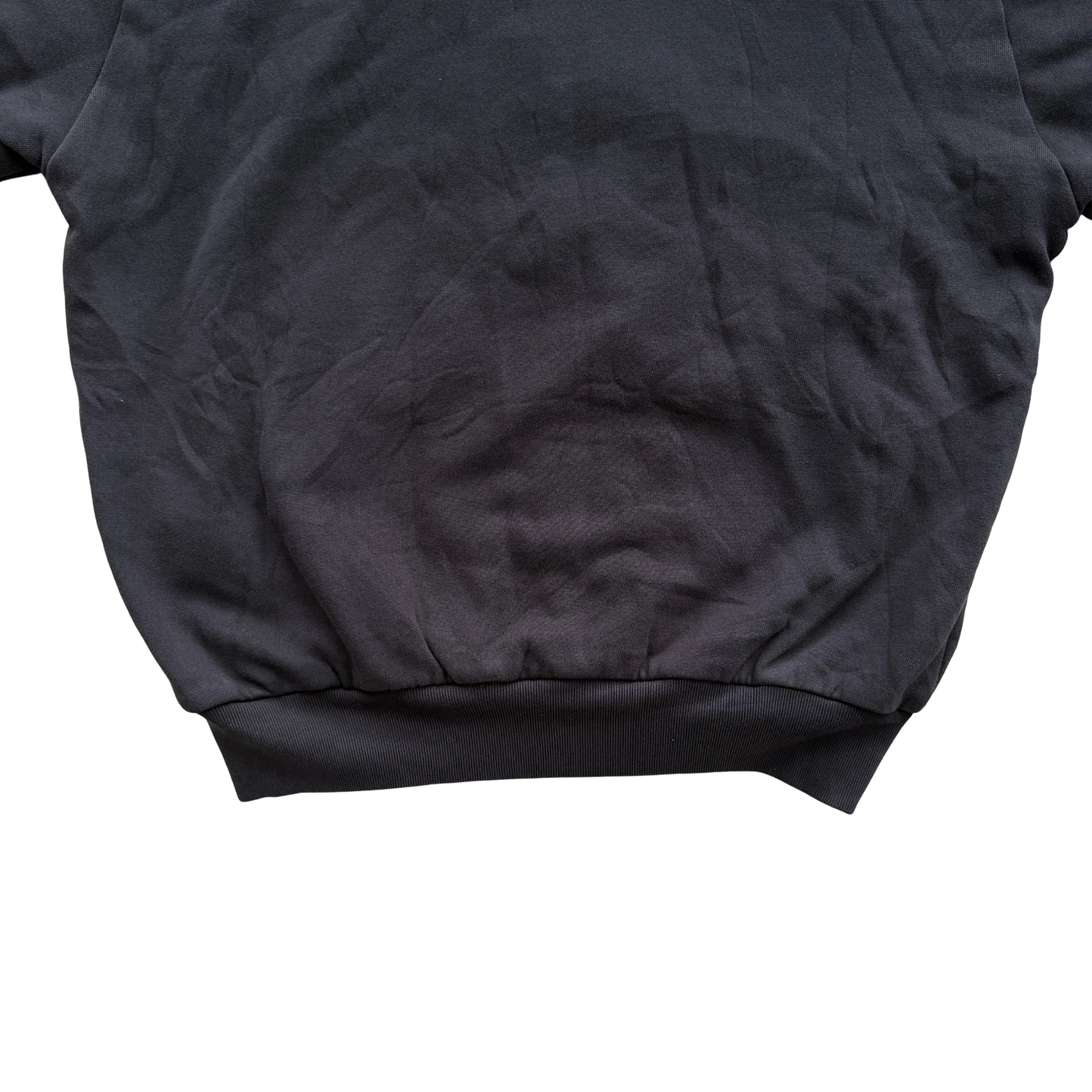 Yeezy x Gap black zip up hoodie with hood, displayed flat to show front and pocket details.