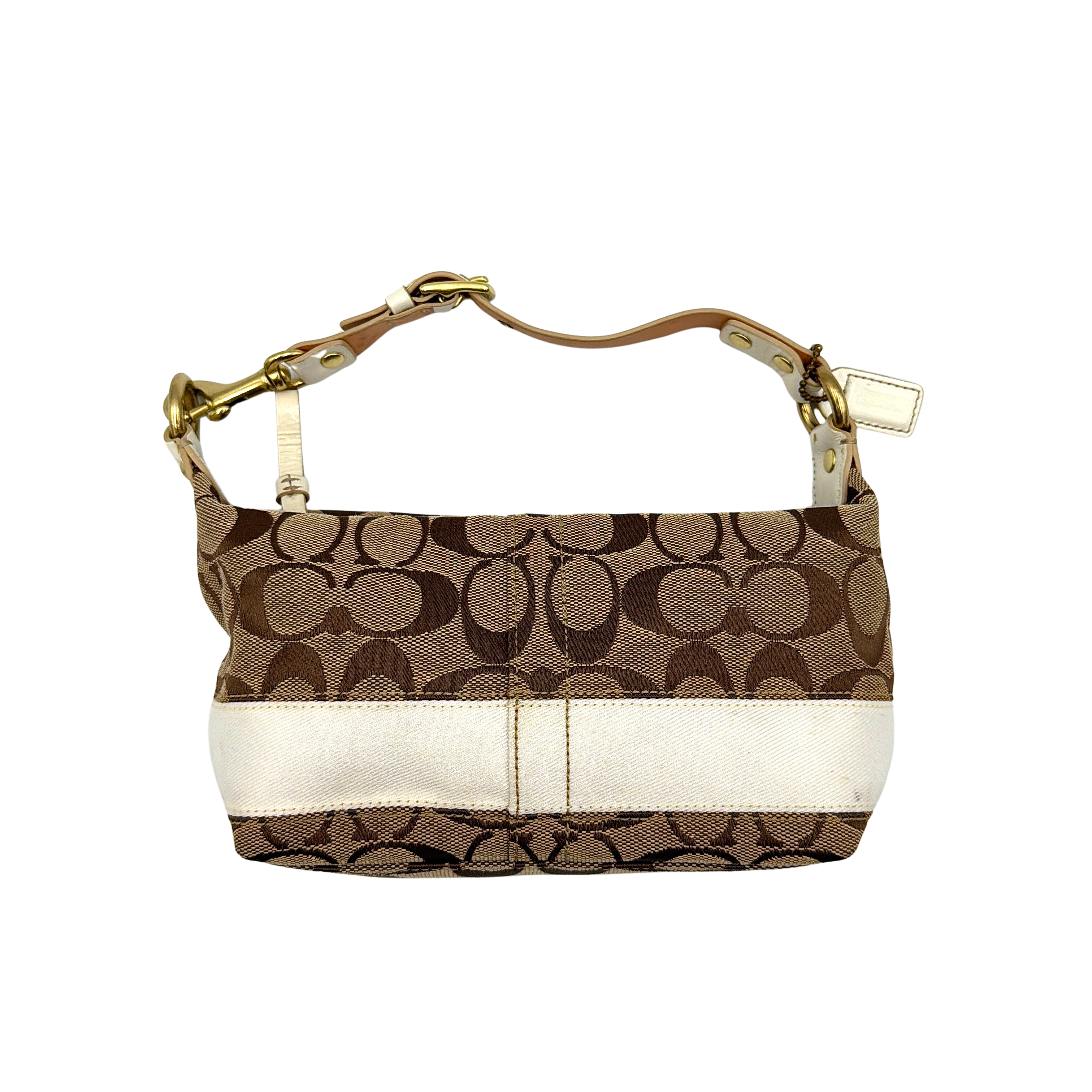 Coach Signature Stripe Mini Hobo Shoulder Bag Beige/Cream