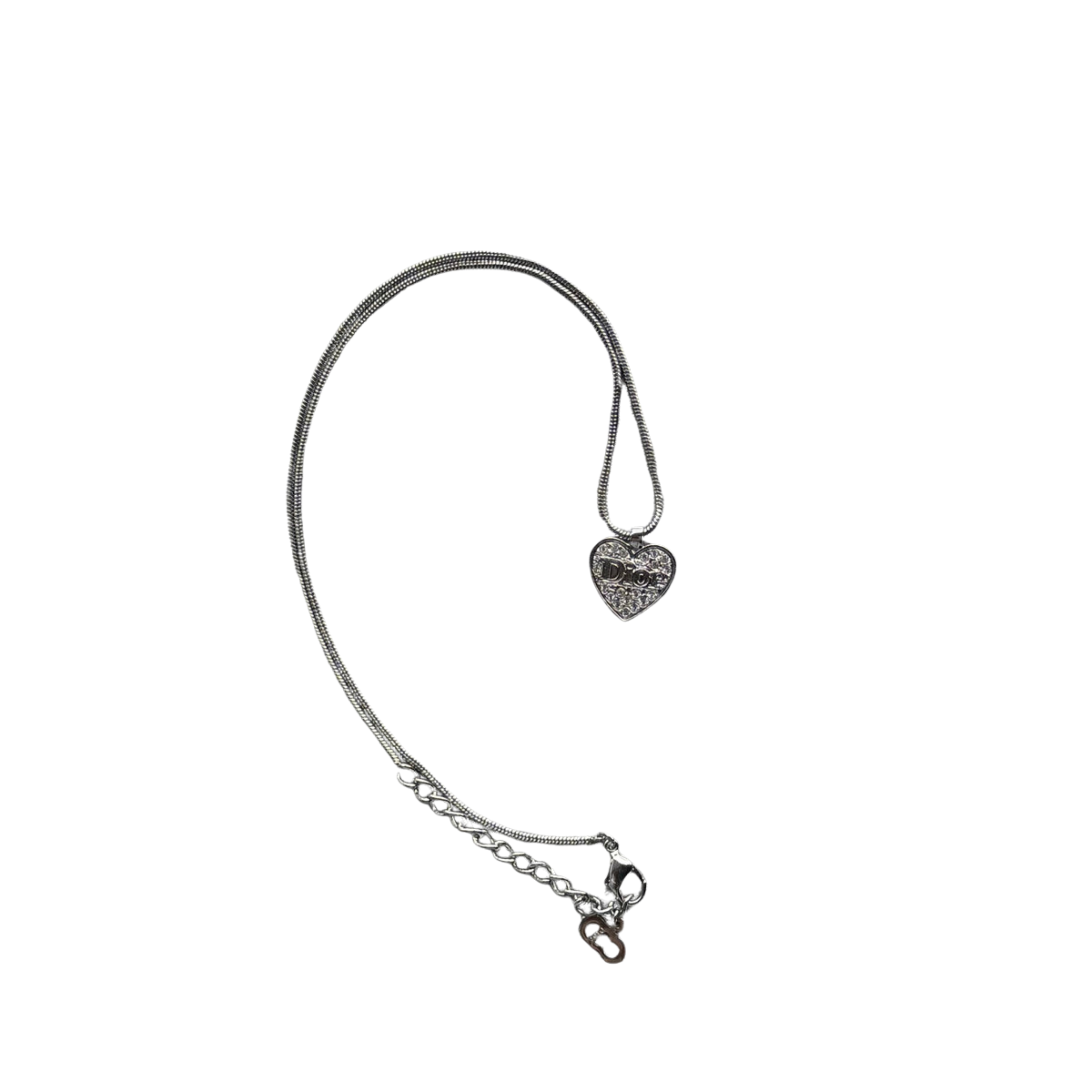 Christian Dior Heart Rhinestone Silver Vintage Pendant Necklace