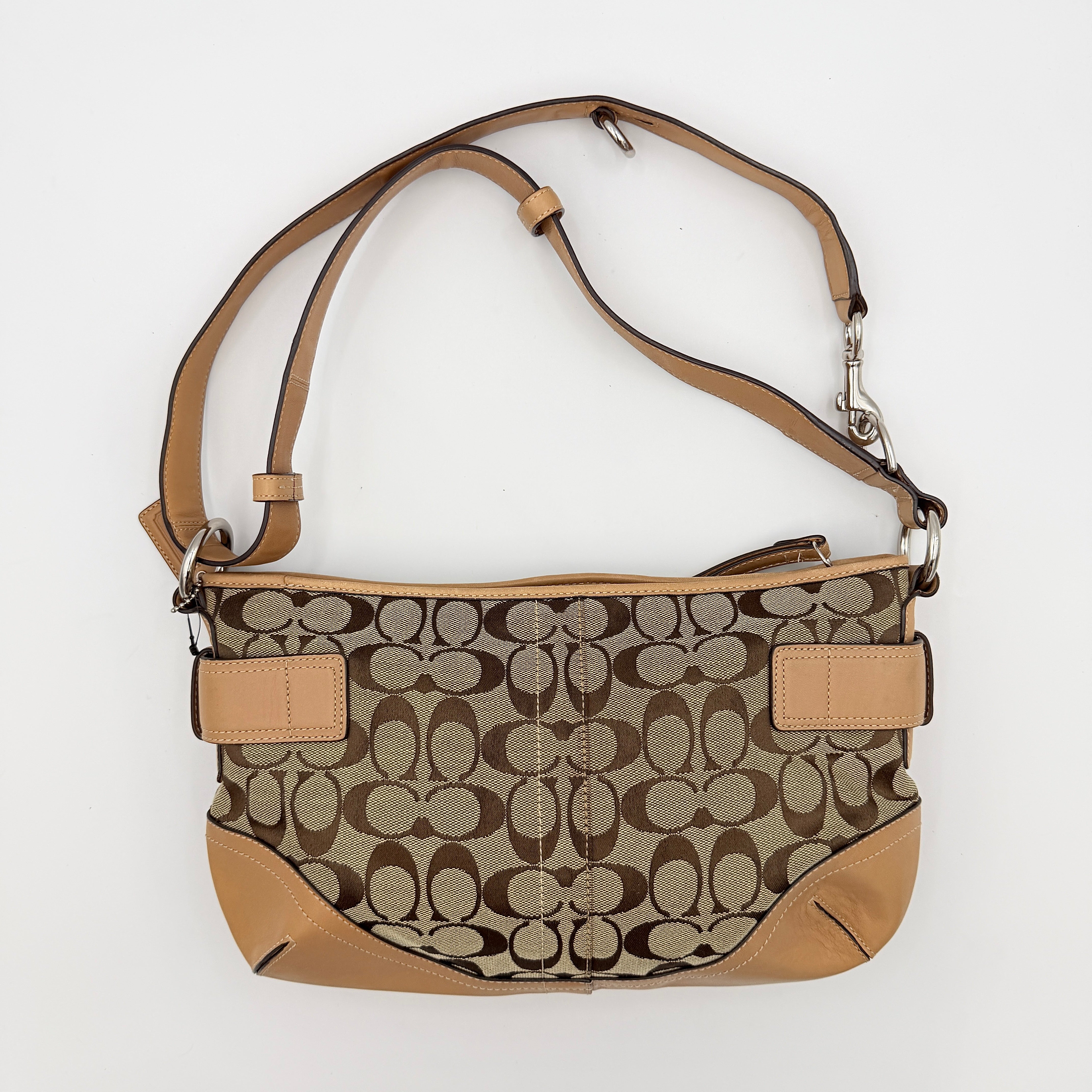 Coach 2Way Signature Sufflette Shoulder Bag Beige
