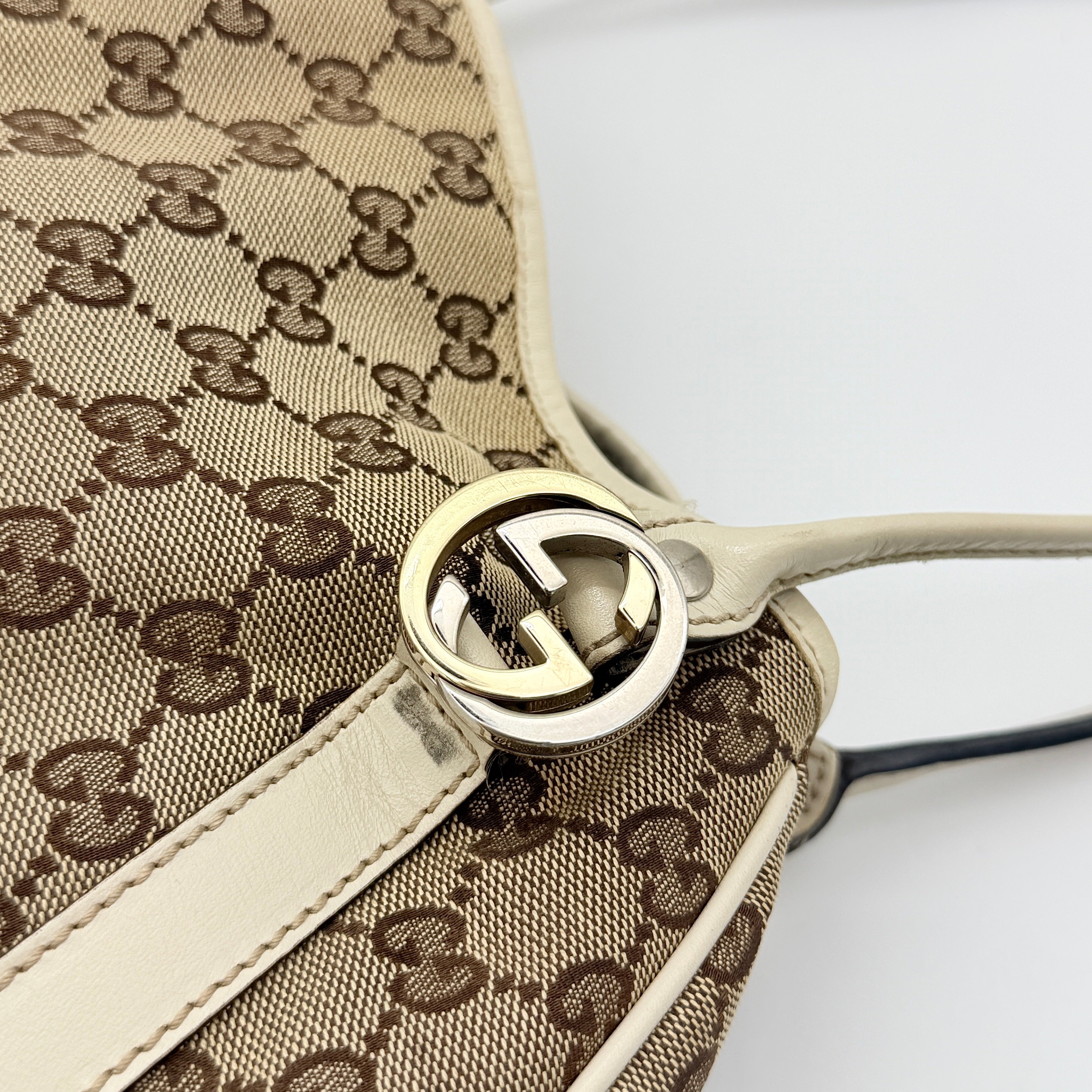 Gucci GG Monogram Twins Shoulder Bag Beige/White