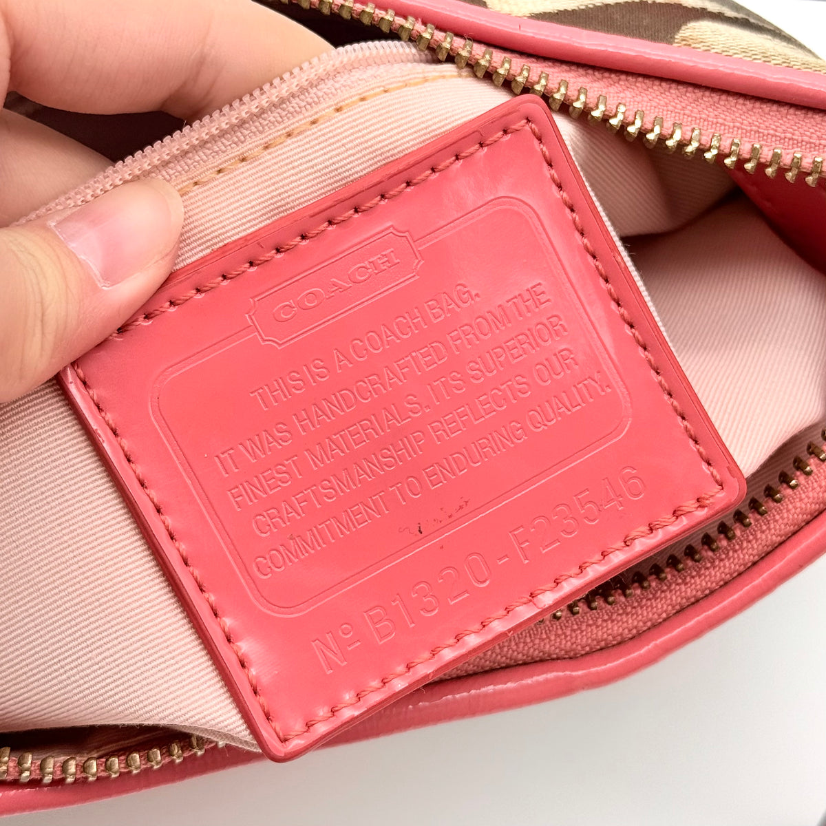 Coach 2Way Signature Stripe Shoulder Bag Beige/Pink