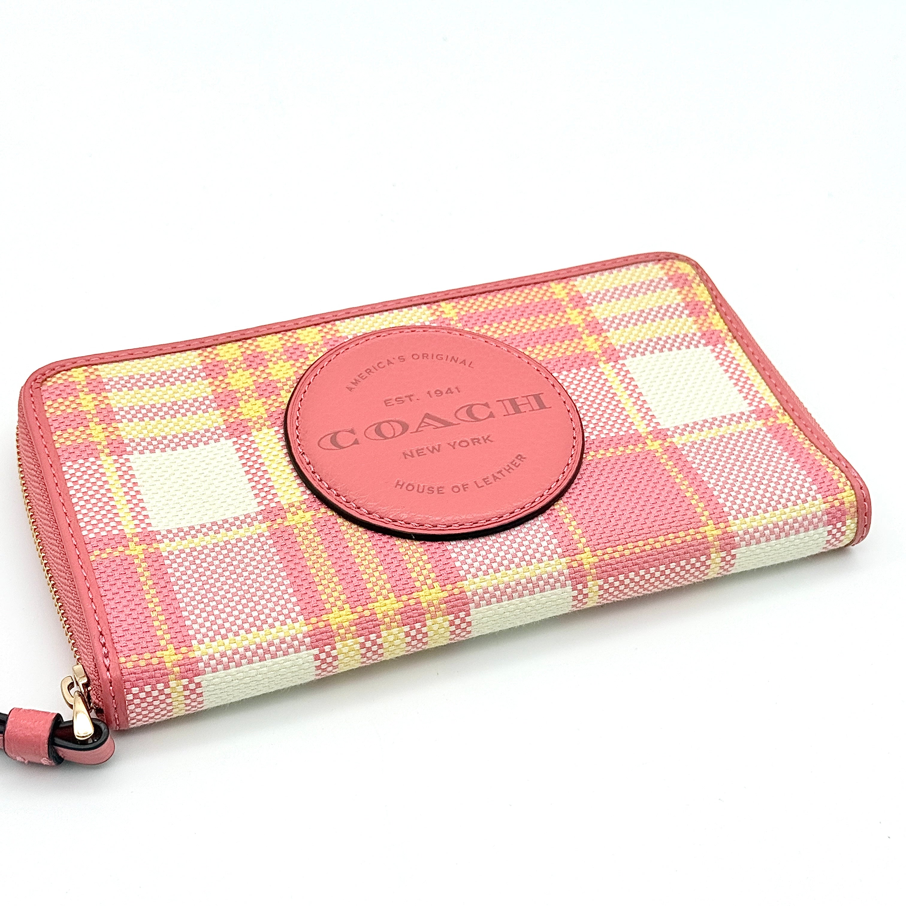 Coach Plaid Dempsey Wristlet Phone Wallet Multi Pink