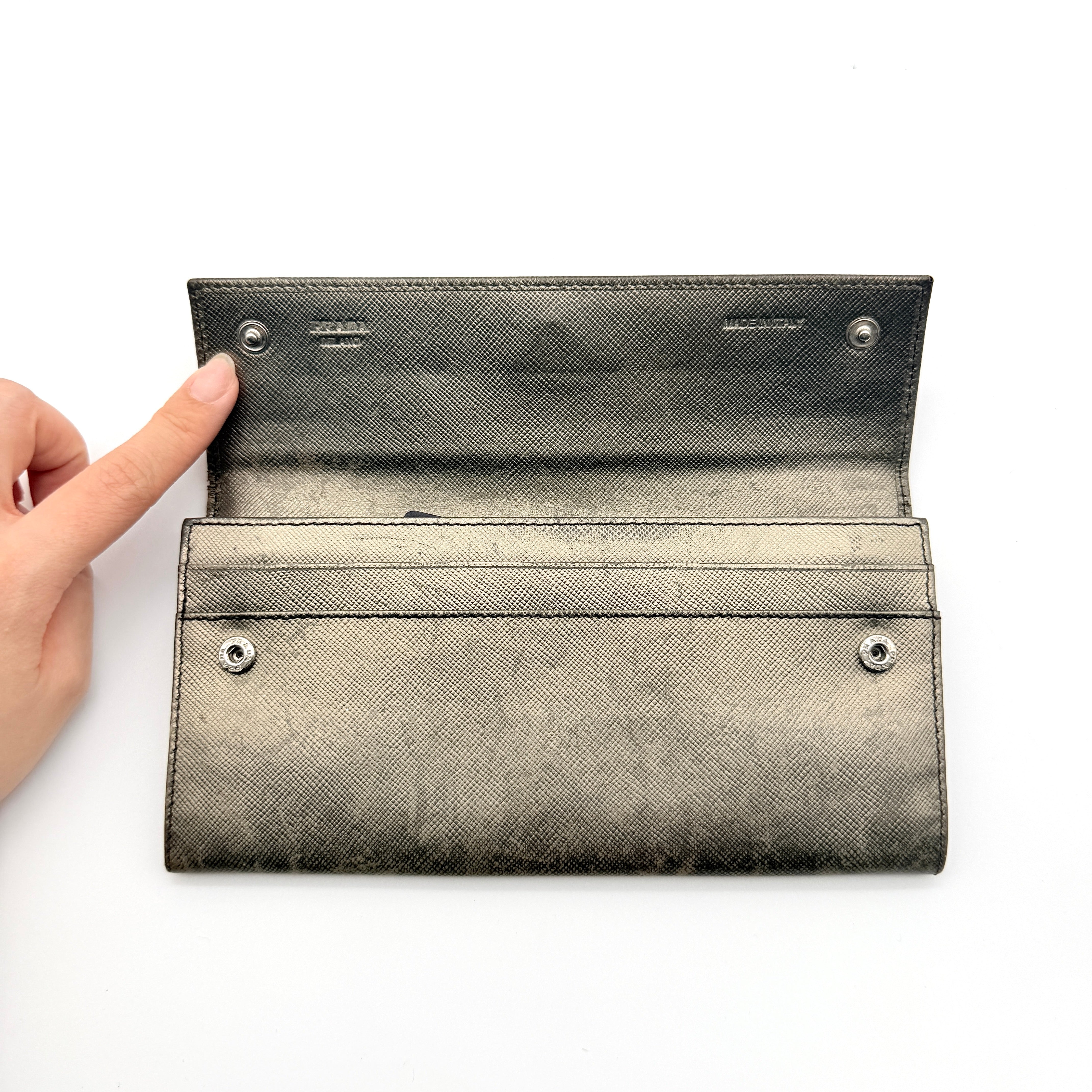 Prada Saffiano Metallic Leather Long Wallet