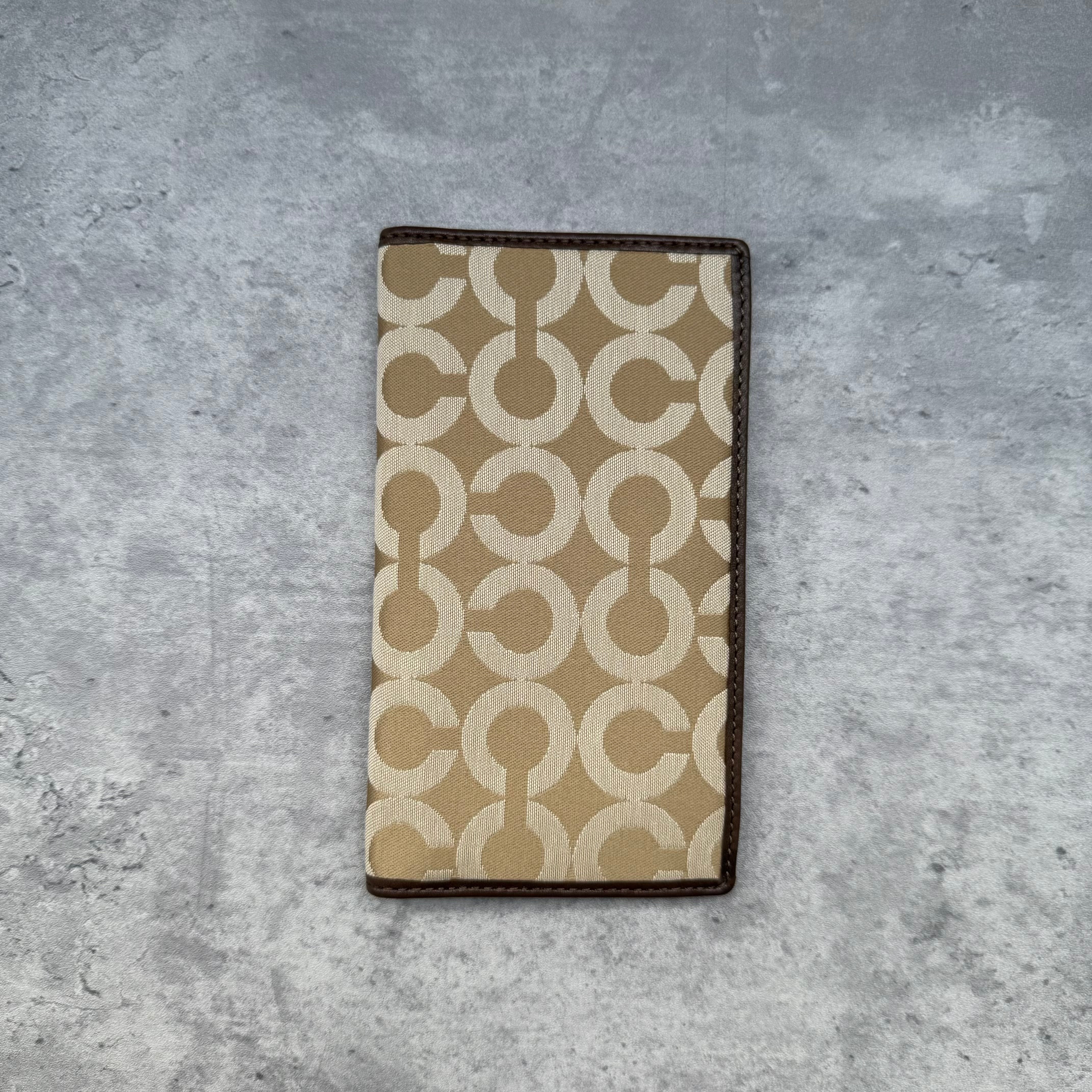 Coach Madison Tan Logo Long Wallet with jacquard exterior and brown leather interior