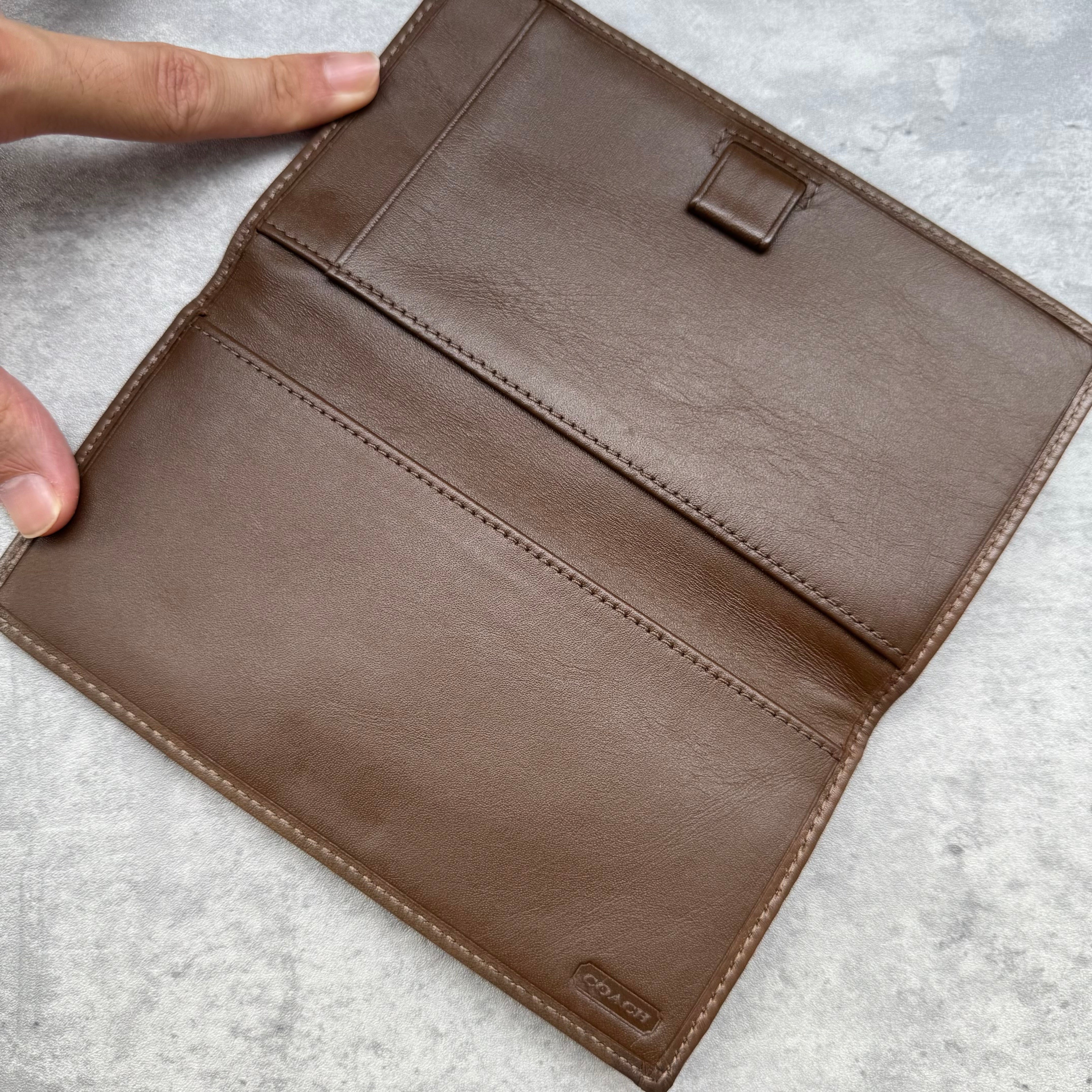 Coach Madison Tan Logo Long Wallet with jacquard exterior and brown leather interior