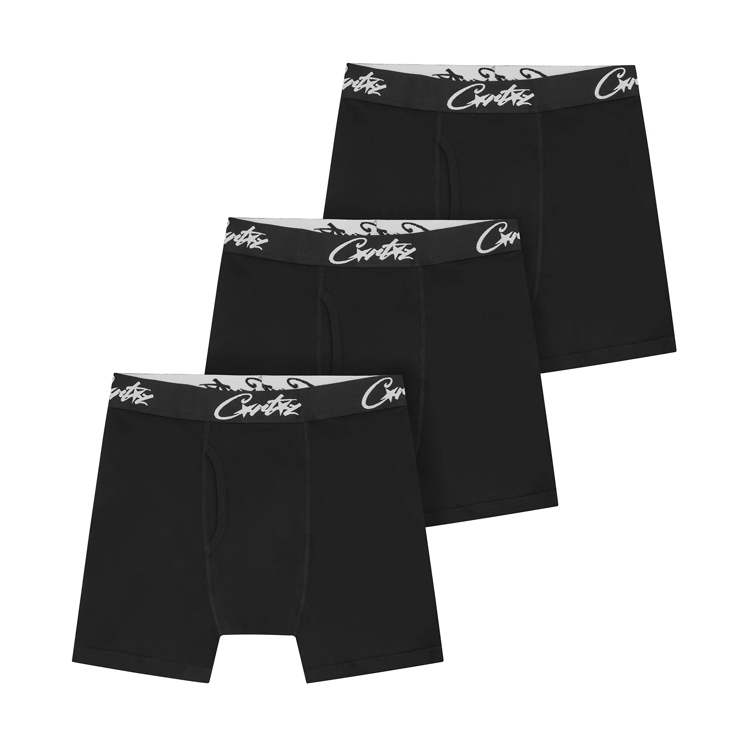 Corteiz Allstarz Boxers (3 Pack) in black, featuring elastic waistband with white Corteiz logo, made from soft, breathable material.