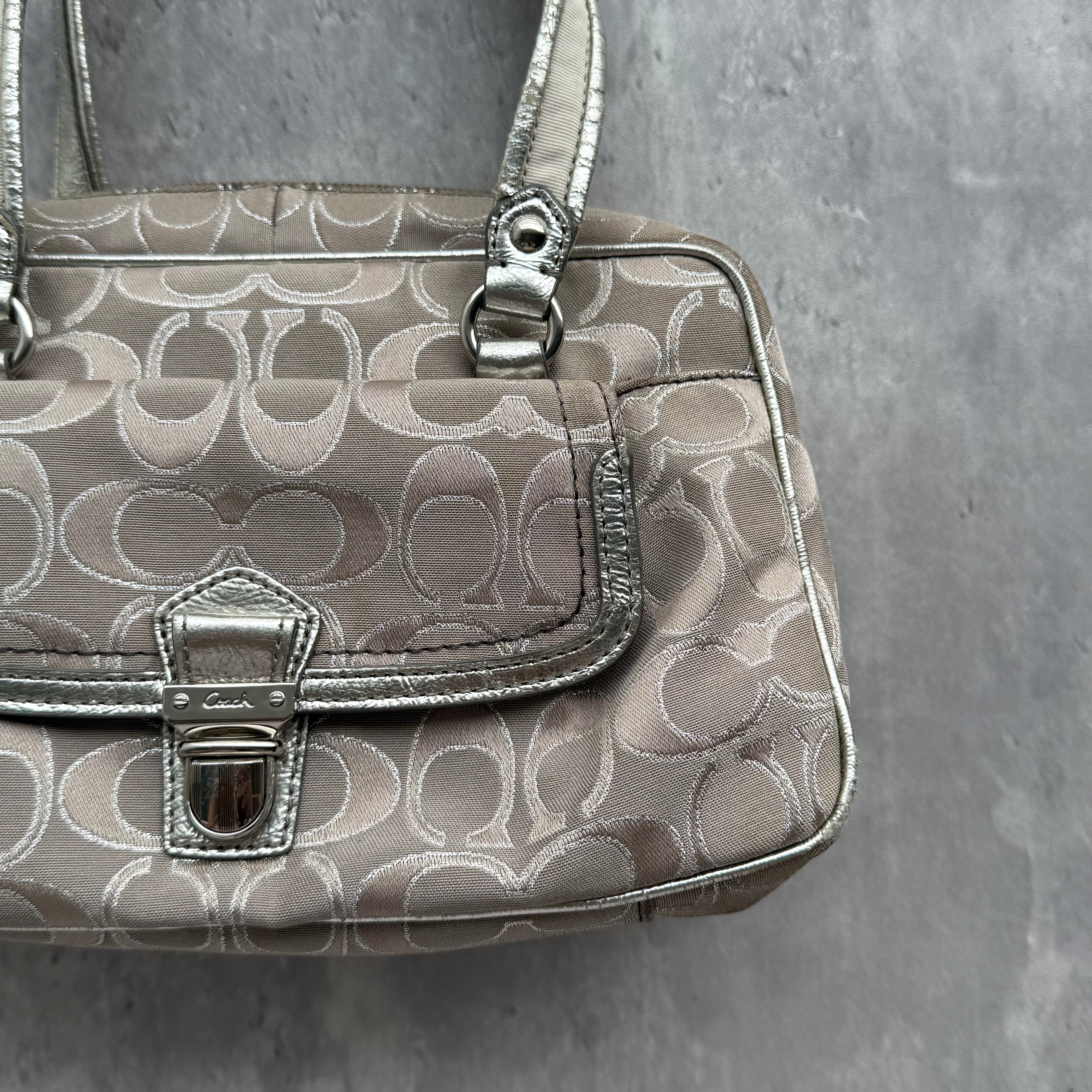 Coach Signature Poppy Metallic Shoulder Bag Silver/Grey