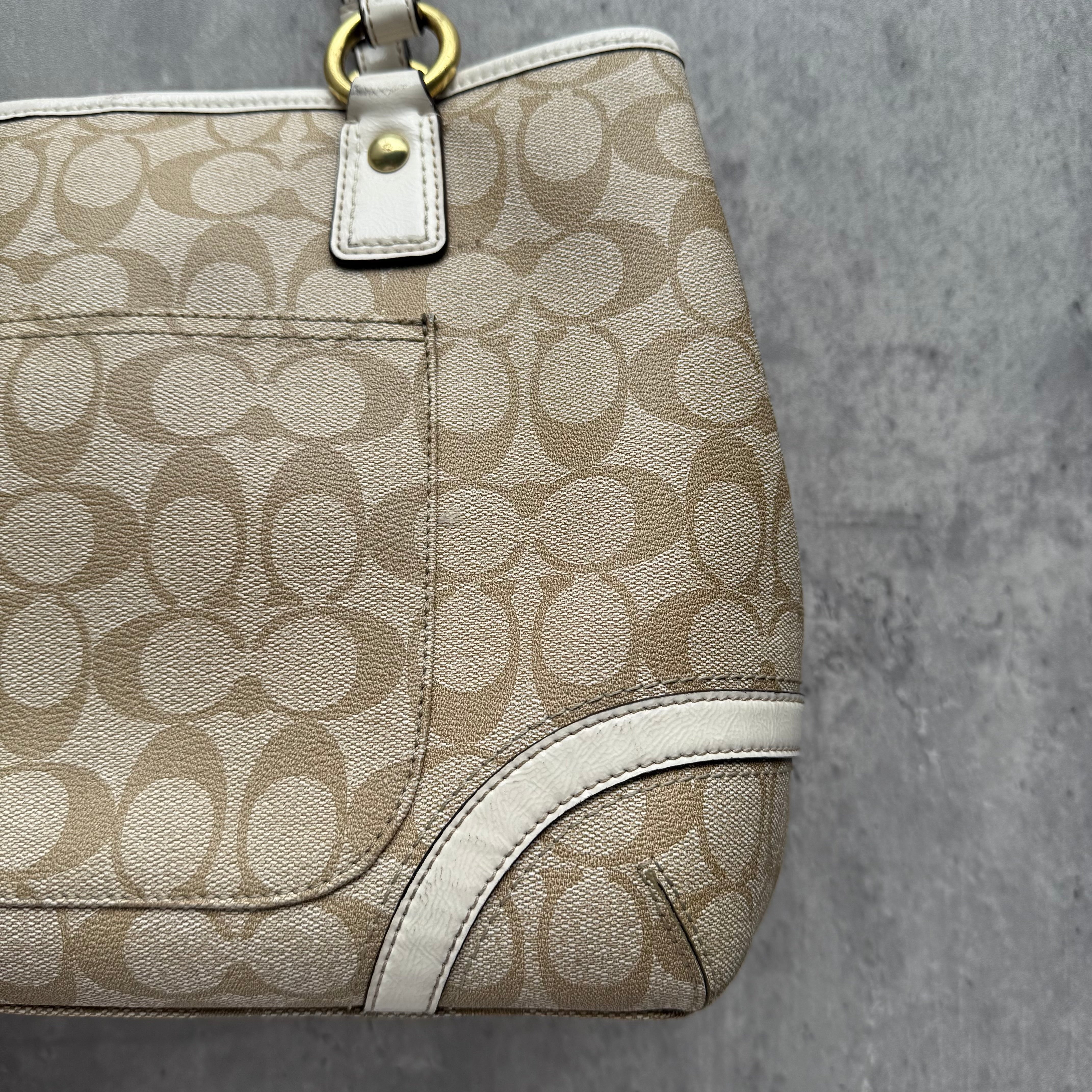 Coach Signature Heritage Stripe Tote Bag Pink/Beige