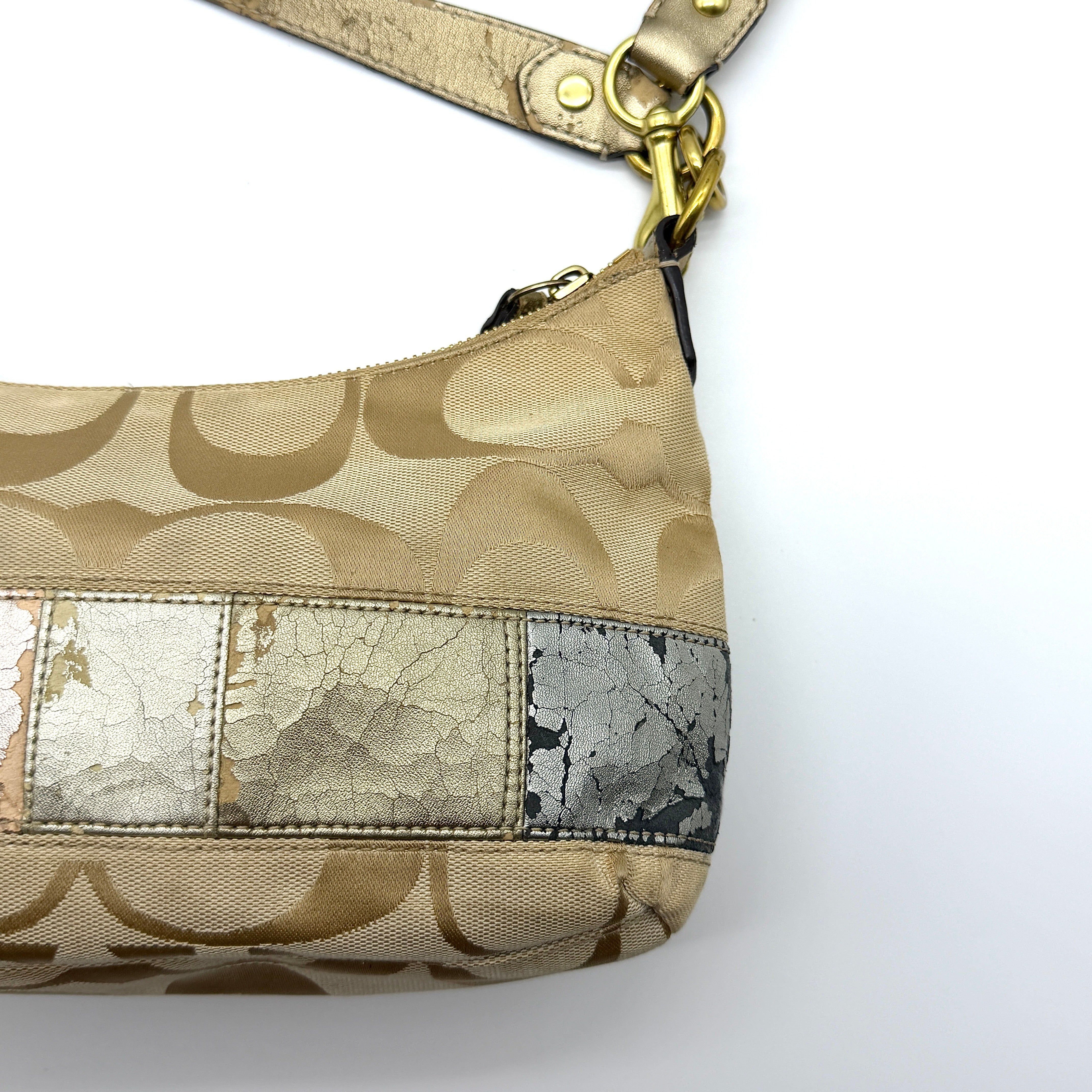 Coach 2Way Signature Metallic Strip Shoulder Bag Multicolor