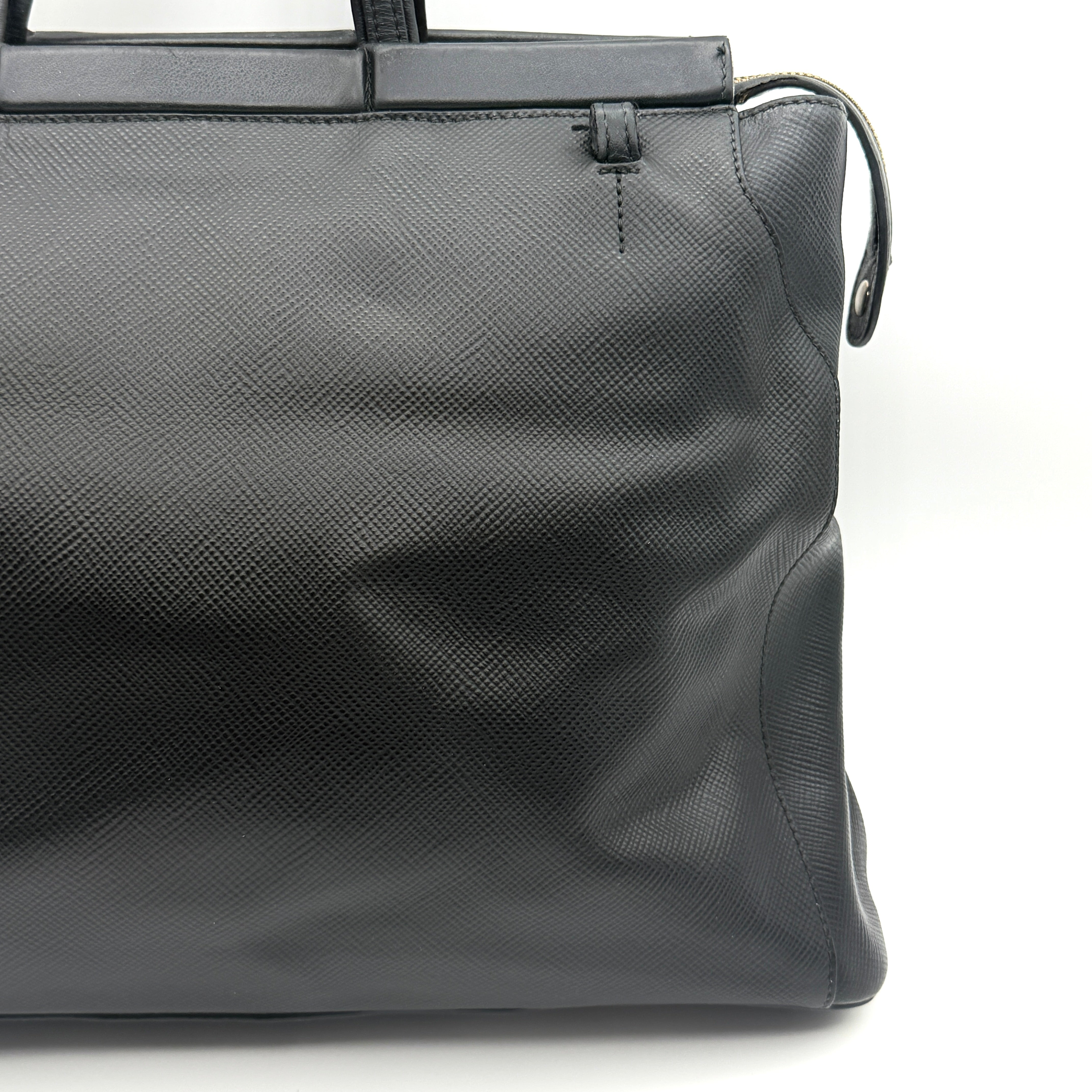 Furla 2Way Leather Zip Top Tote Bag Black