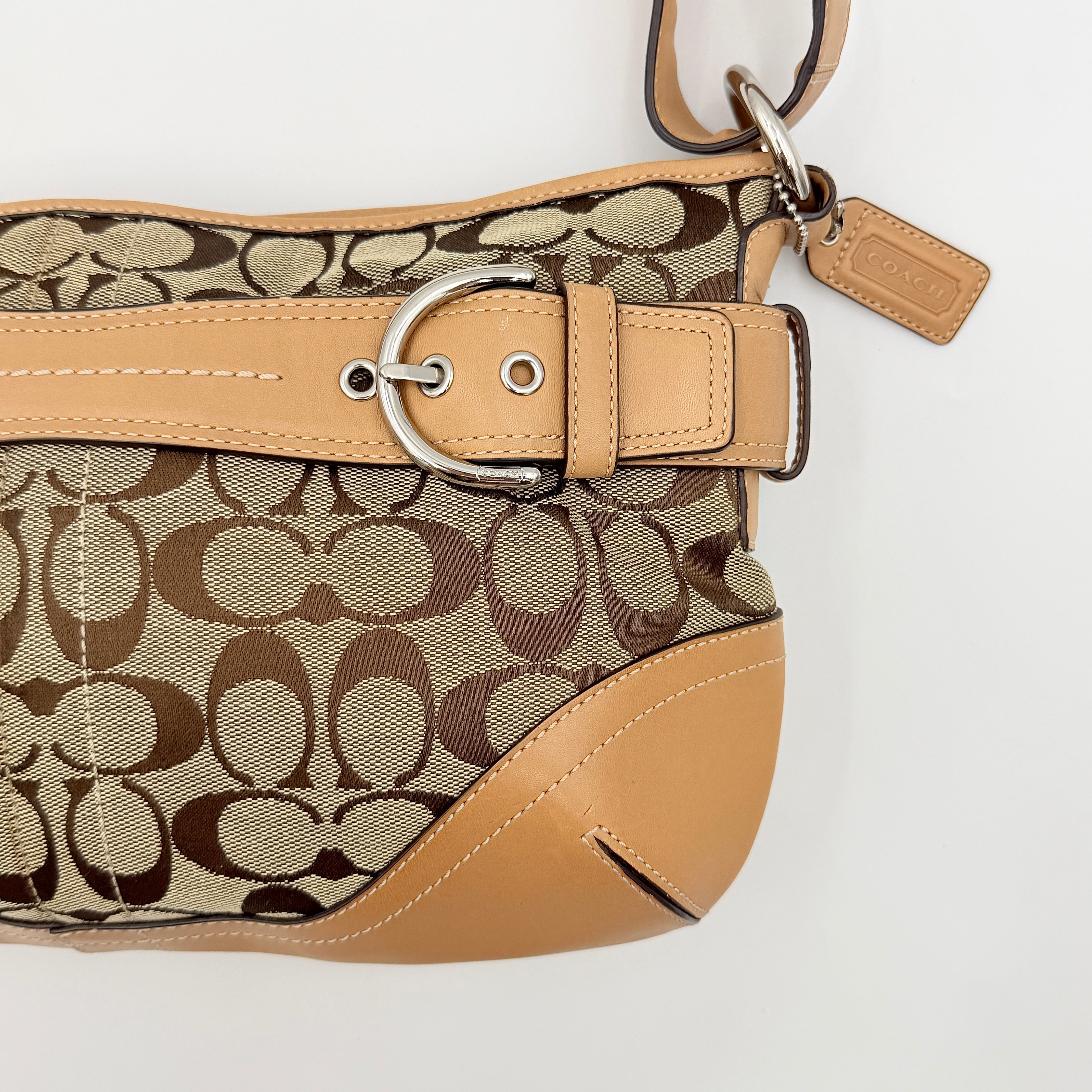 Coach 2Way Signature Sufflette Shoulder Bag Beige