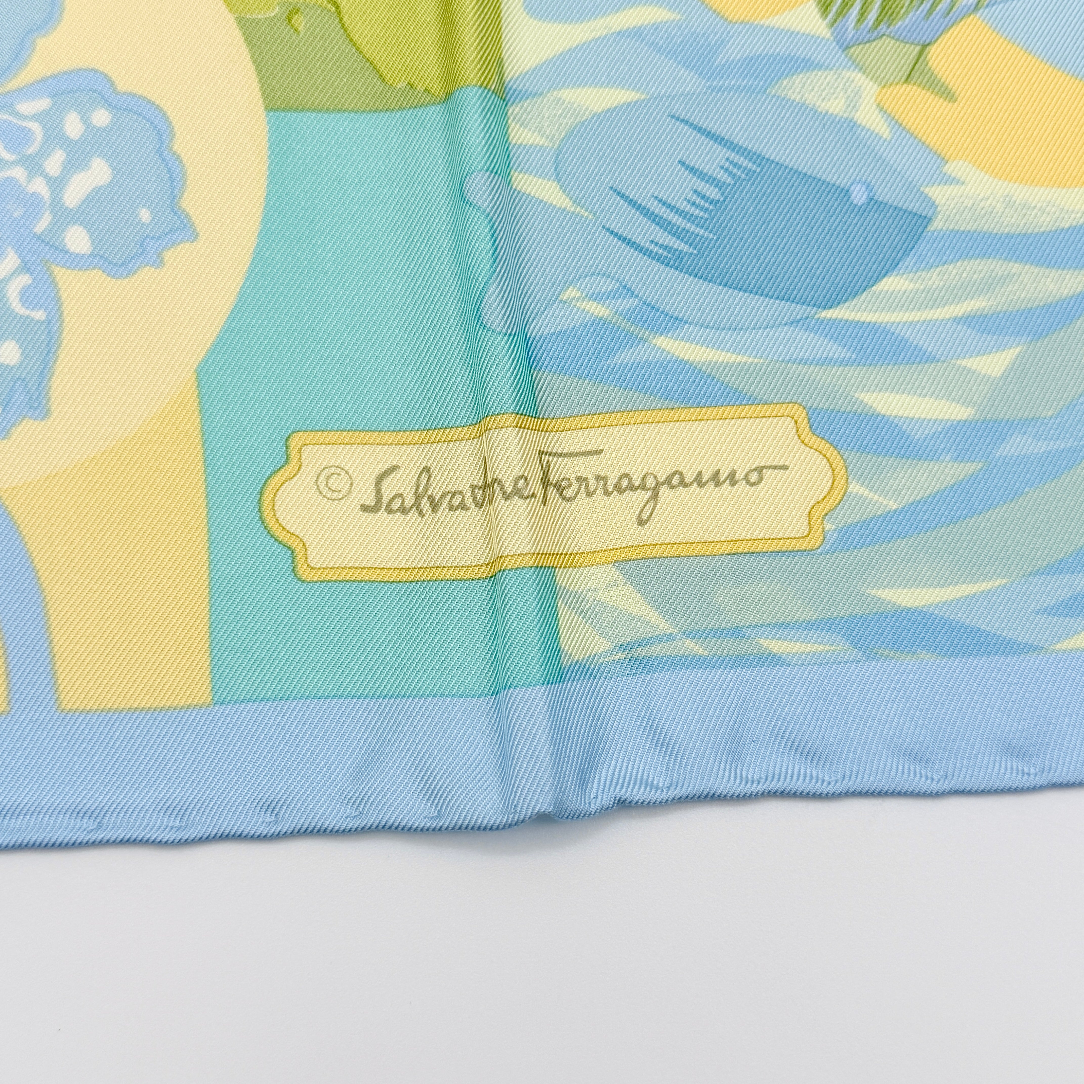 Salvatore Ferragamo Jungle Print Silk Scarf Blue