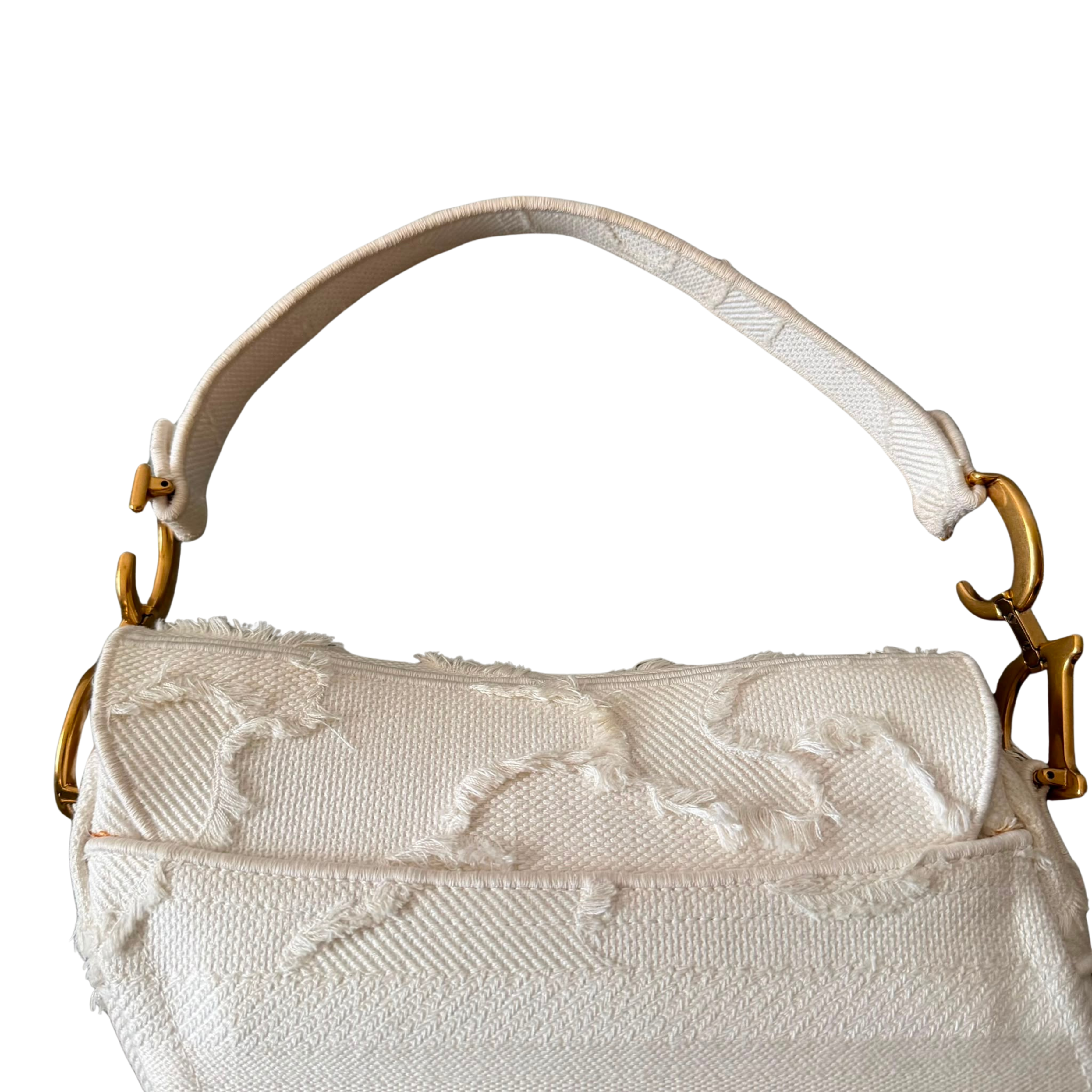 Christian Dior Medium Camouflage Embroidered Saddle Bag White