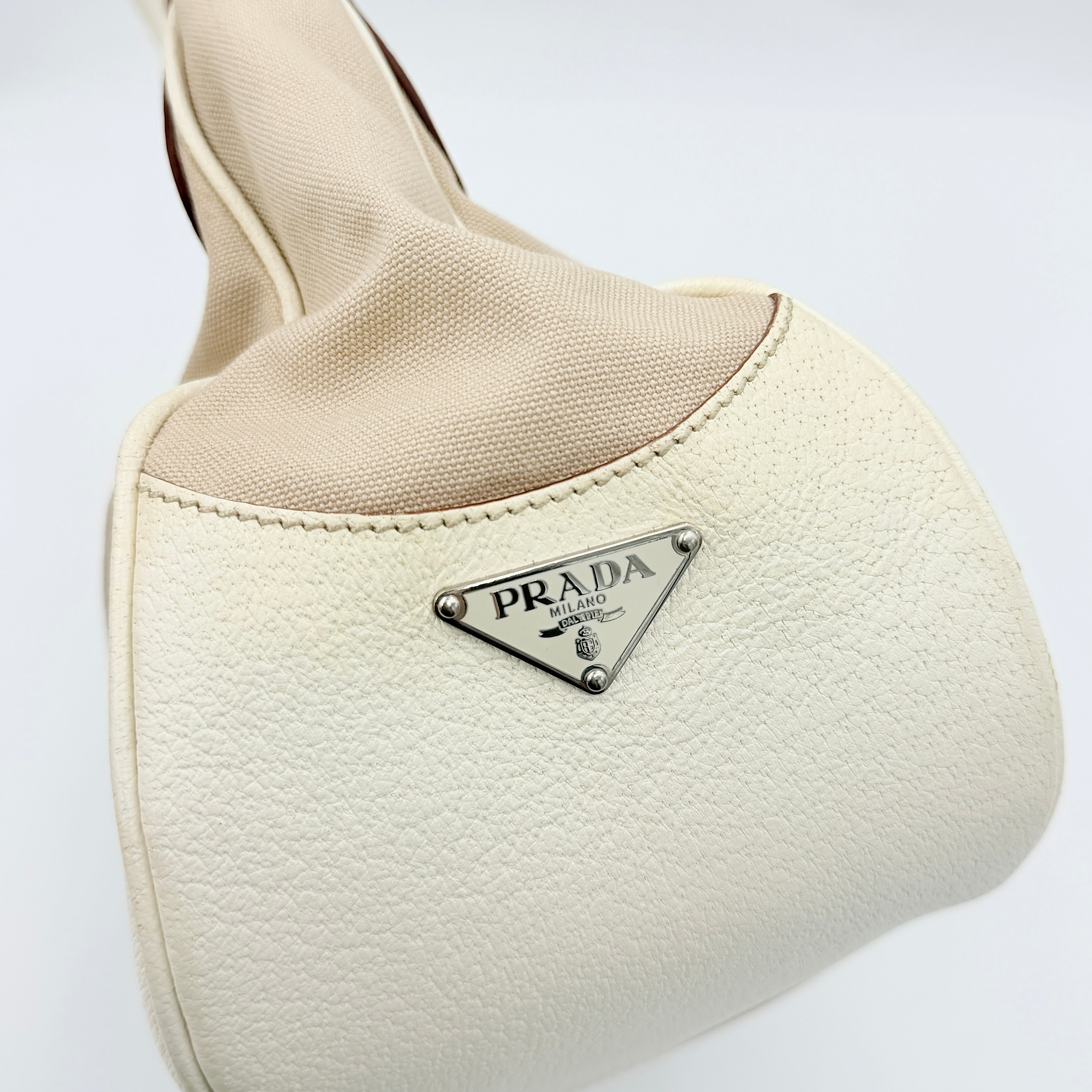 Prada Enamelled Moon Shoulder Bag Beige/Cream