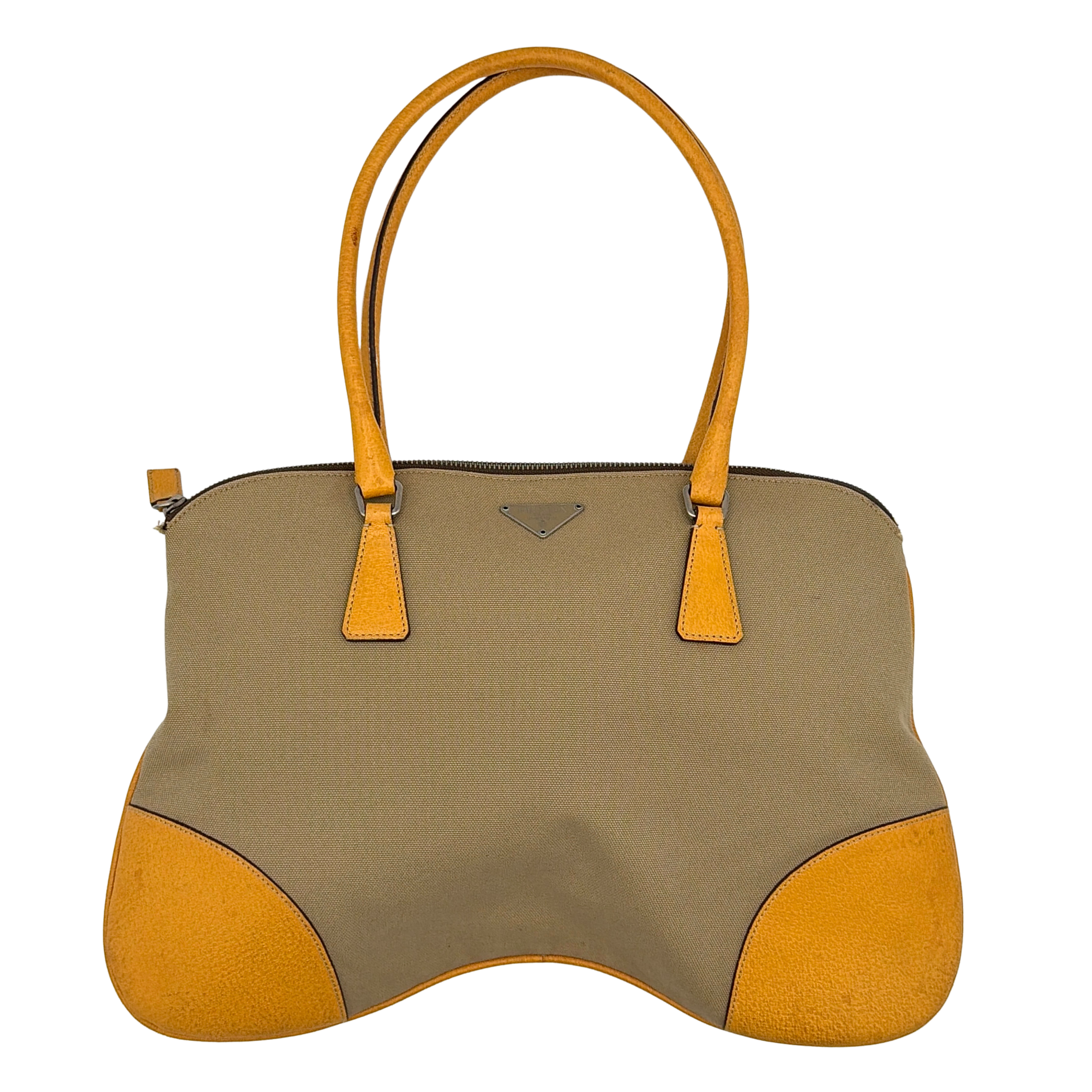 Prada Triangle Logo Canvas Shoulder Bag Yellow/Tan