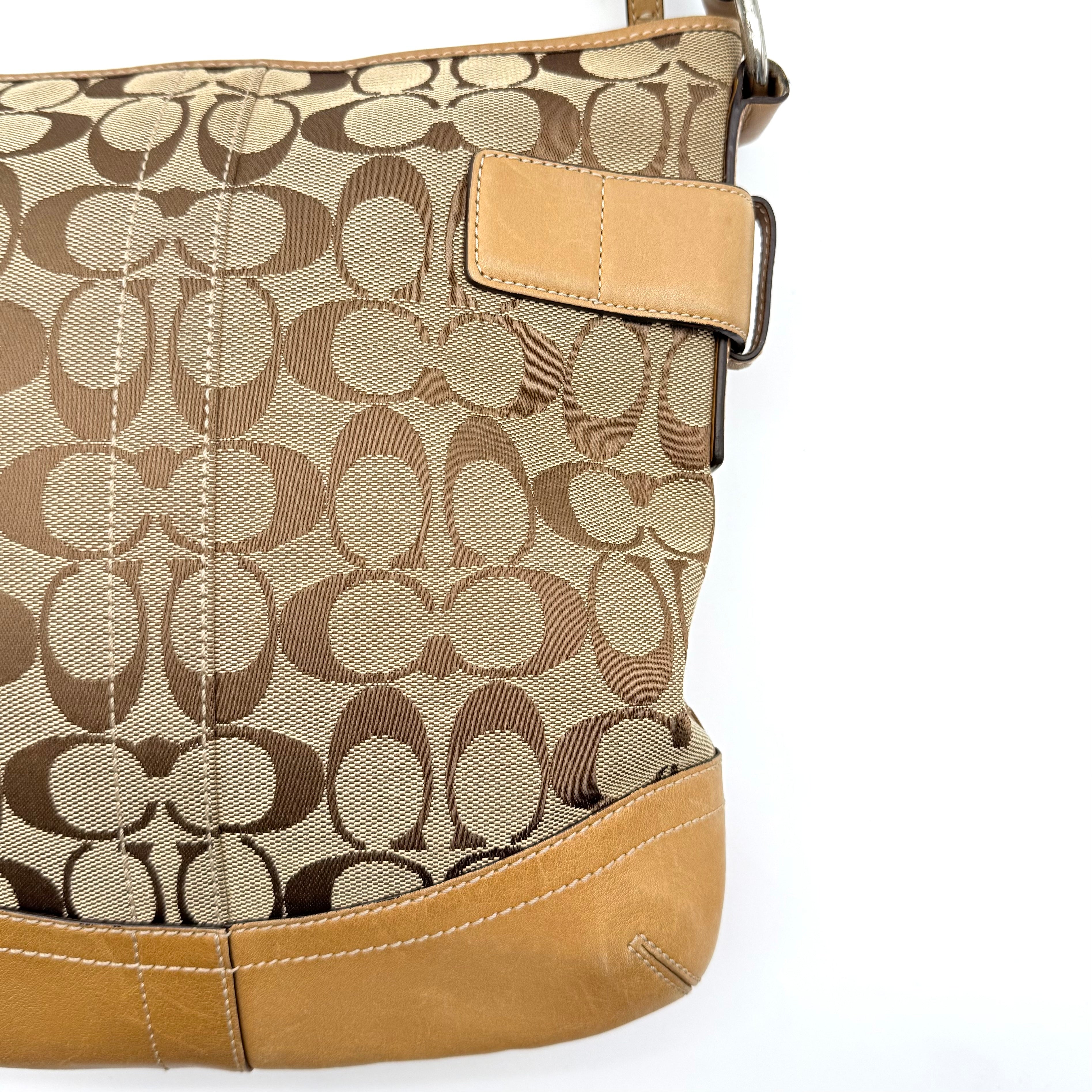Coach 2Way Signature Canvas Shoulder Bag Beige/Tan