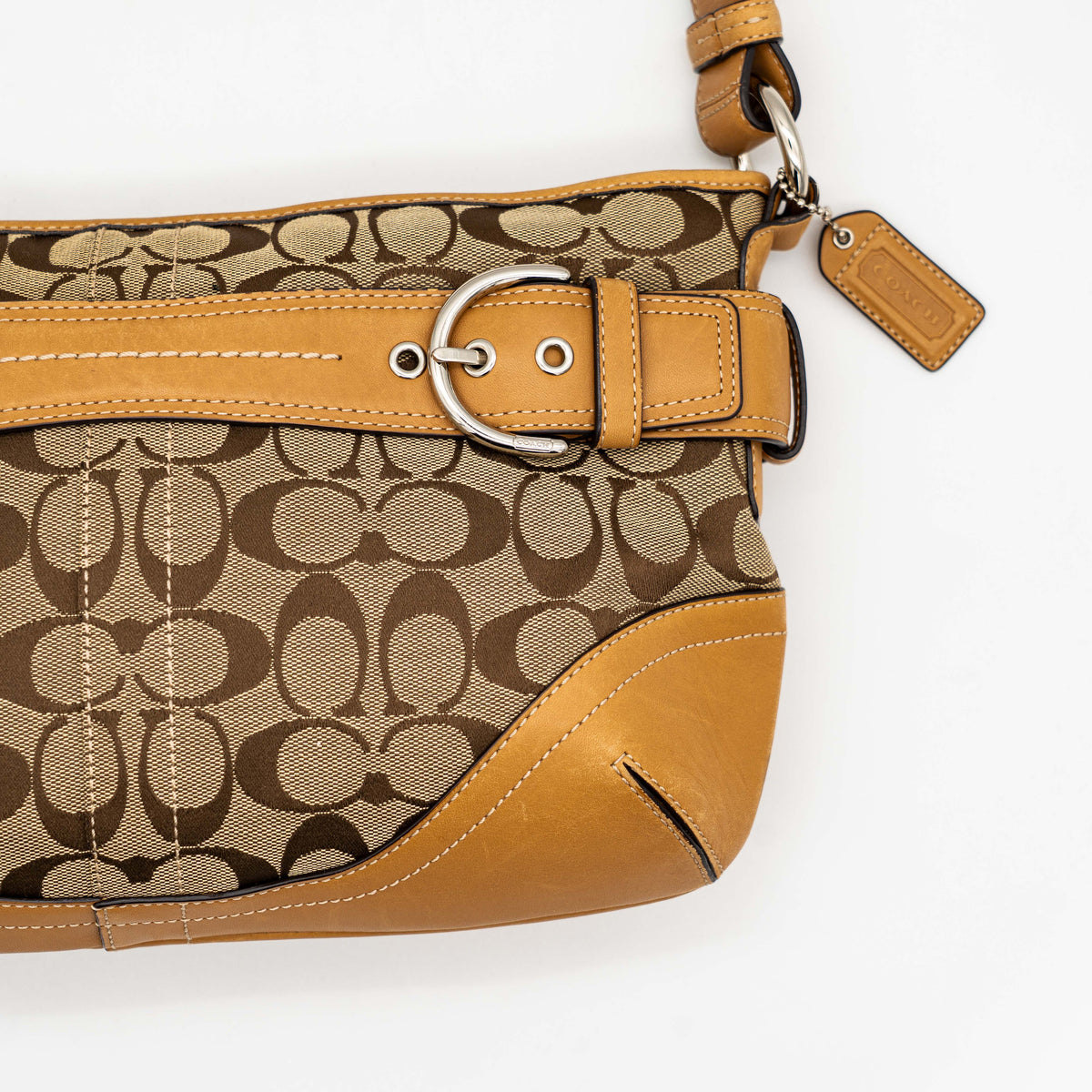 Coach 2Way Signature Sufflette Shoulder Bag Beige/Tan
