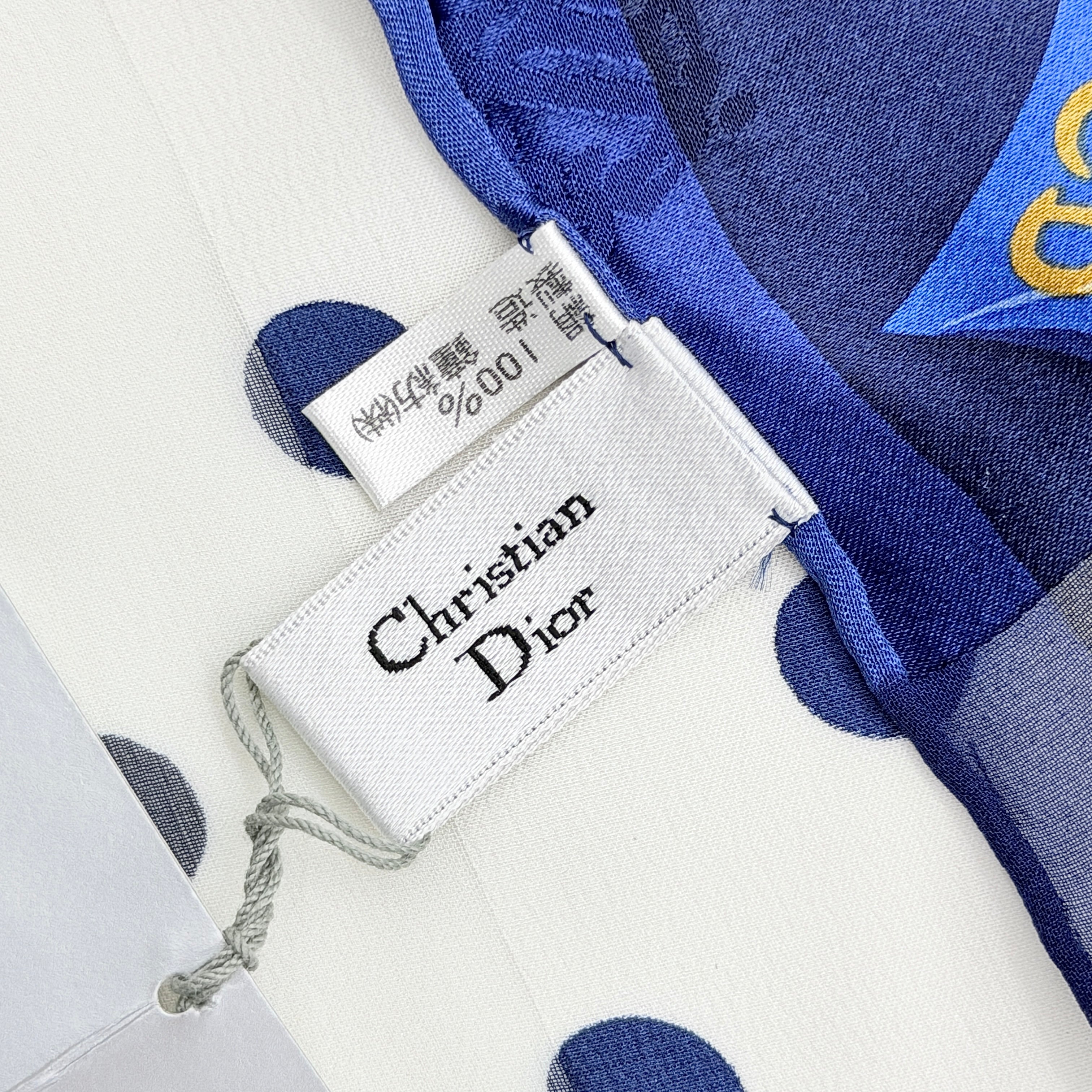 Dior Polka Dot Ribbon Silk Scarf Navy Blue