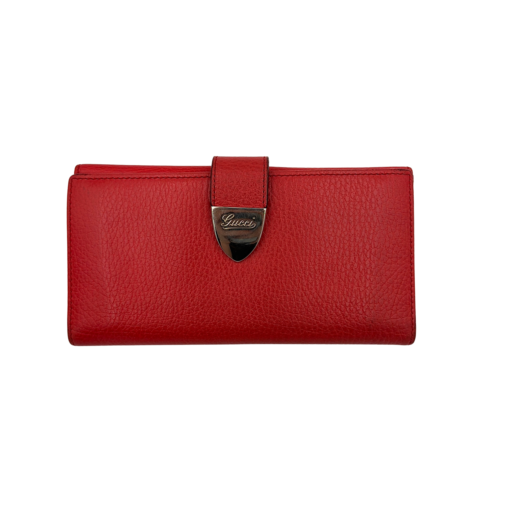Gucci Buckle Leather Continental Wallet Red