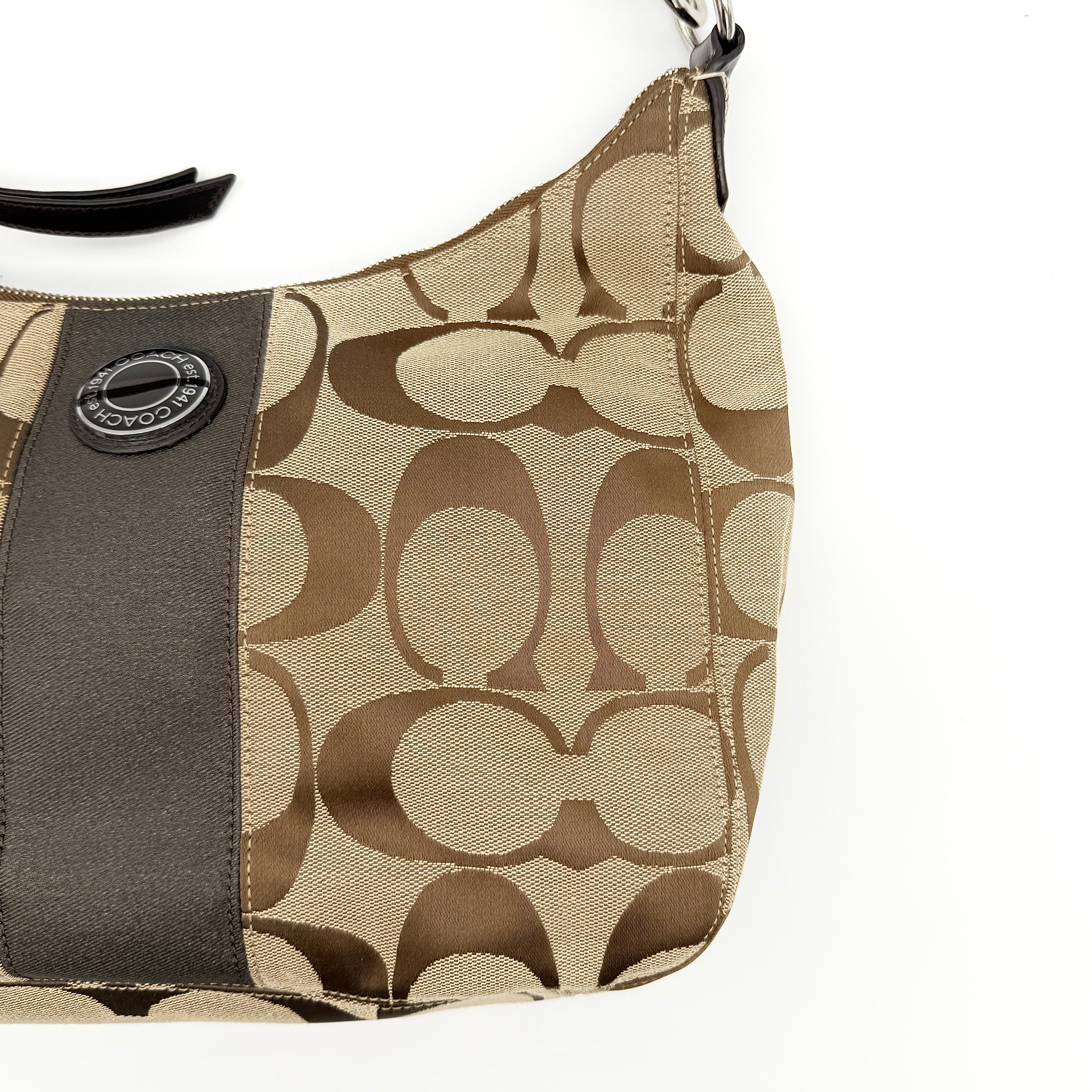 Coach Signature Stripe Shoulder Bag Brown/Beige