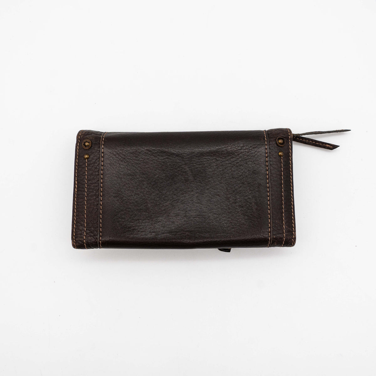 Chloé Paddington long wallet in dark brown leather with signature gold-tone padlock on the front.