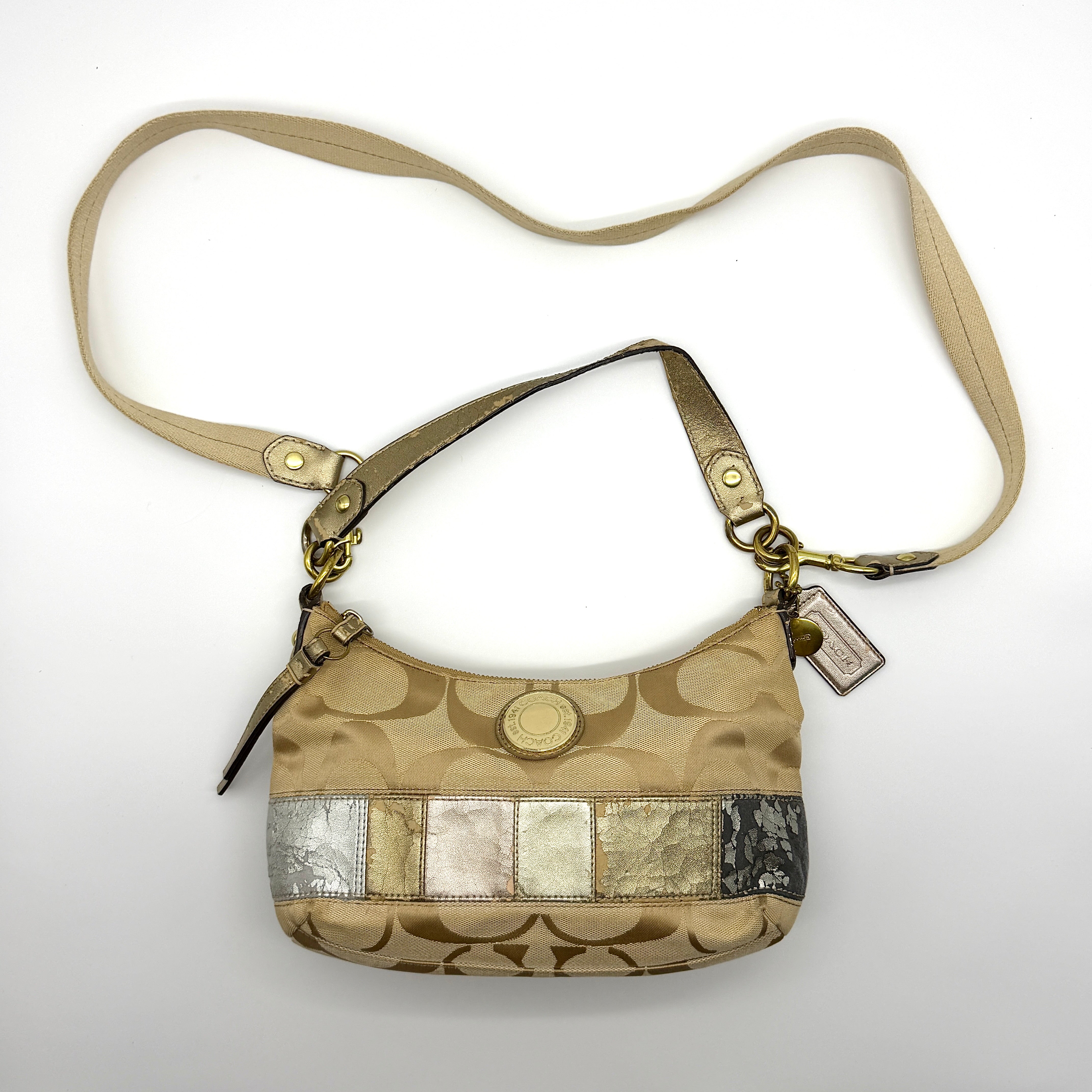 Coach 2Way Signature Metallic Strip Shoulder Bag Multicolor