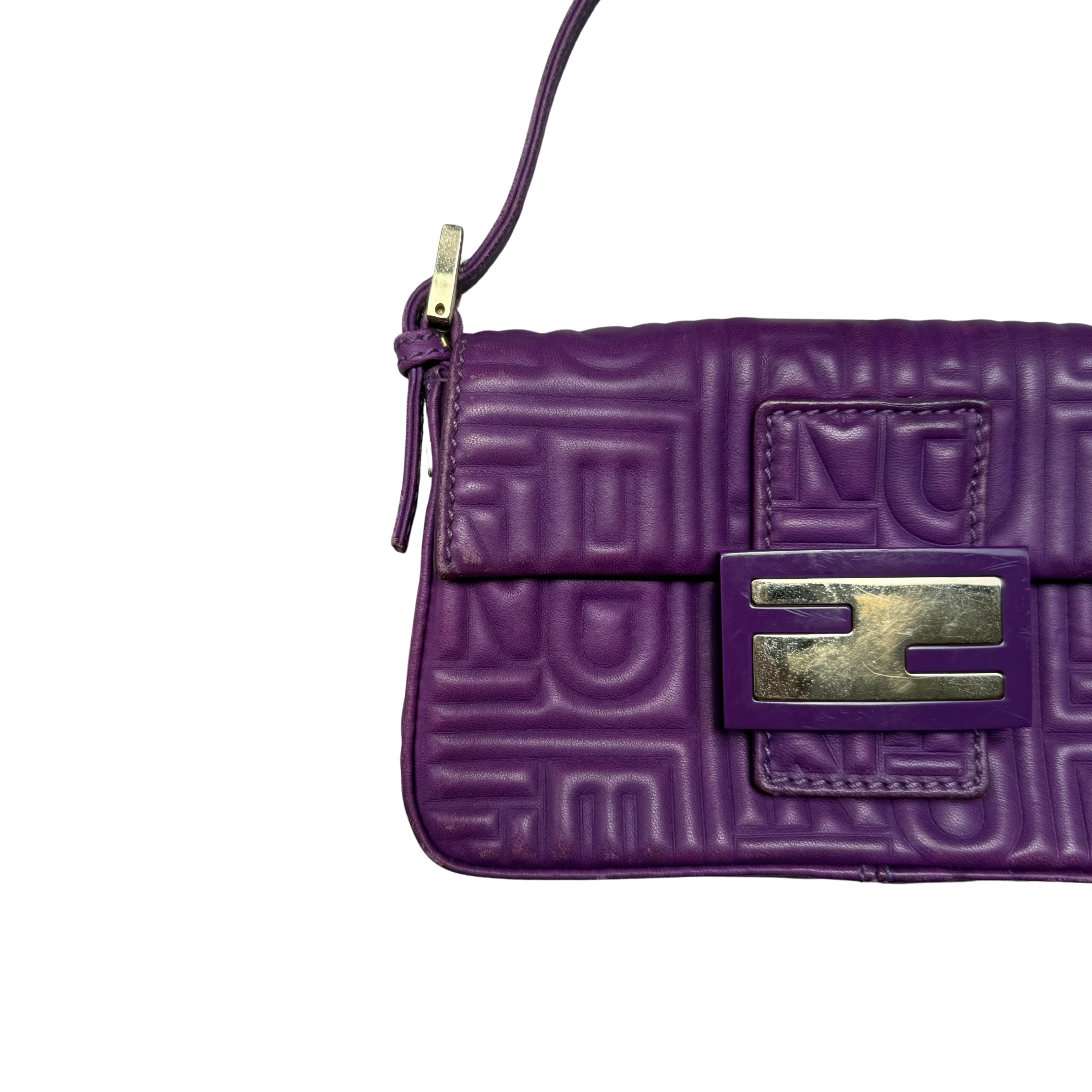 Fendi Baguette Embossed Leather Purple Shoulder Bag