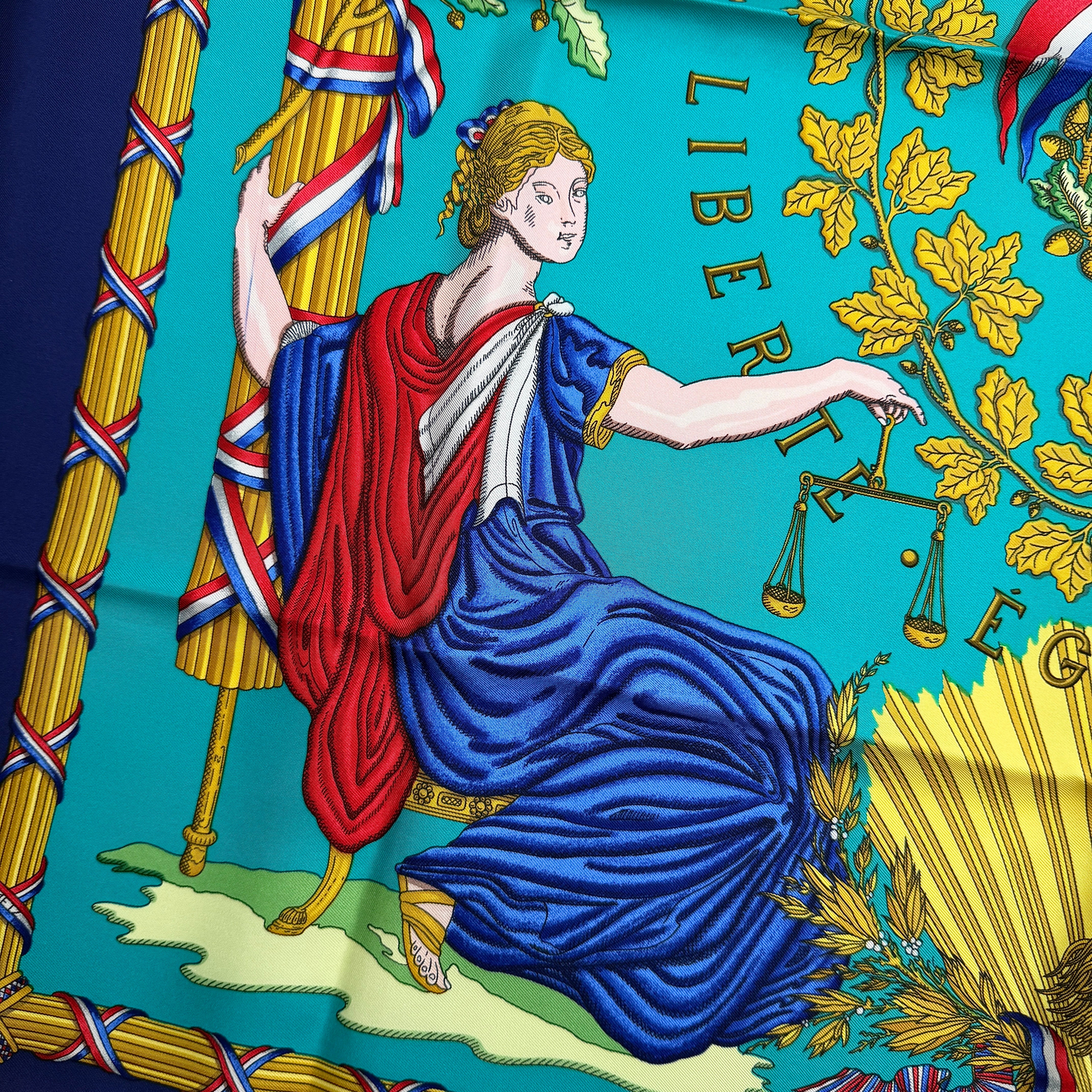 Hermès Liberté Égalité Fraternité Silk Scarf Blue