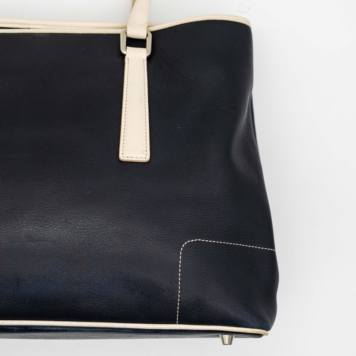 Coach Hampton Leather Shoulder Bag Navy Blue/Ivory
