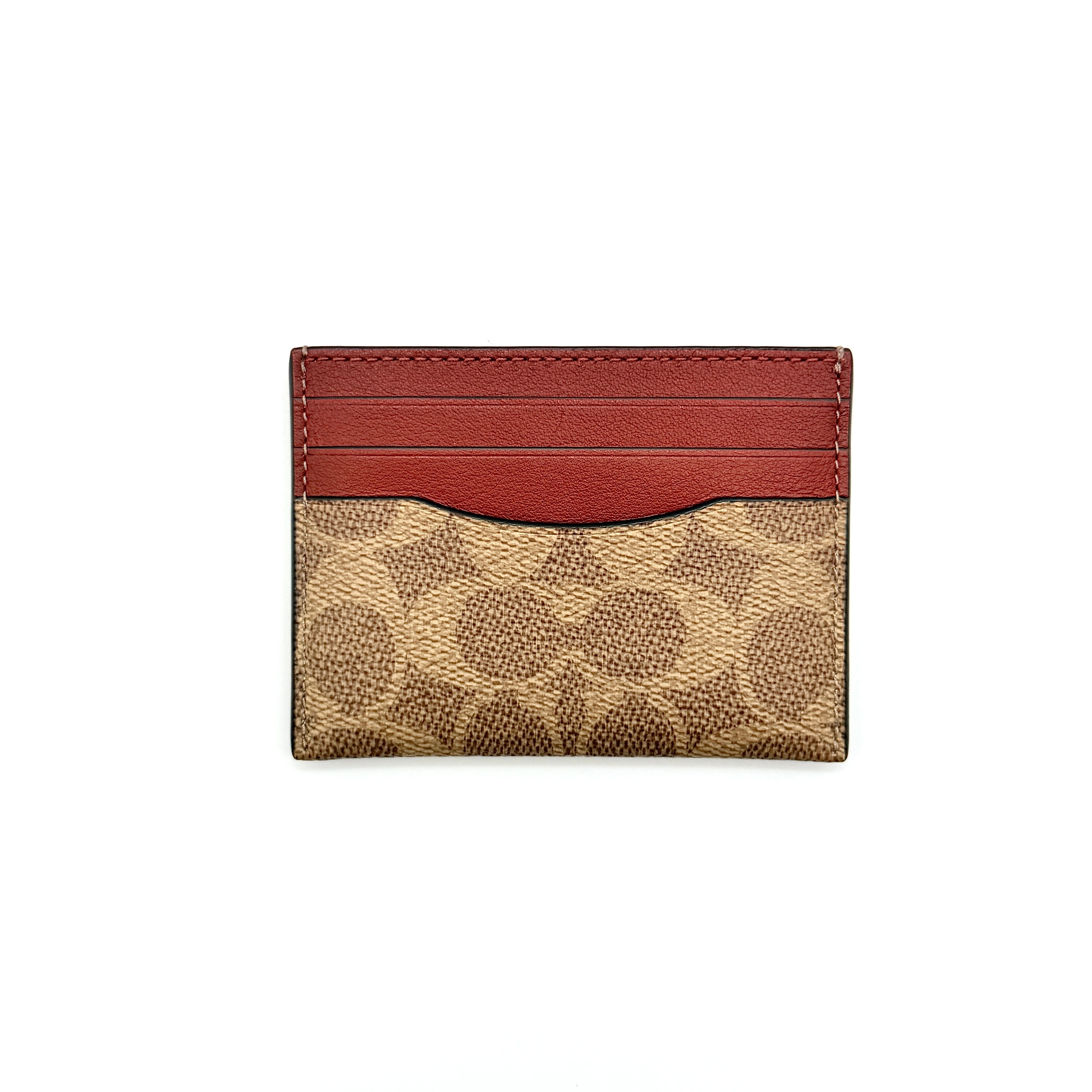 Coach Signature Canvas Slim ID Card Case Tan/Red