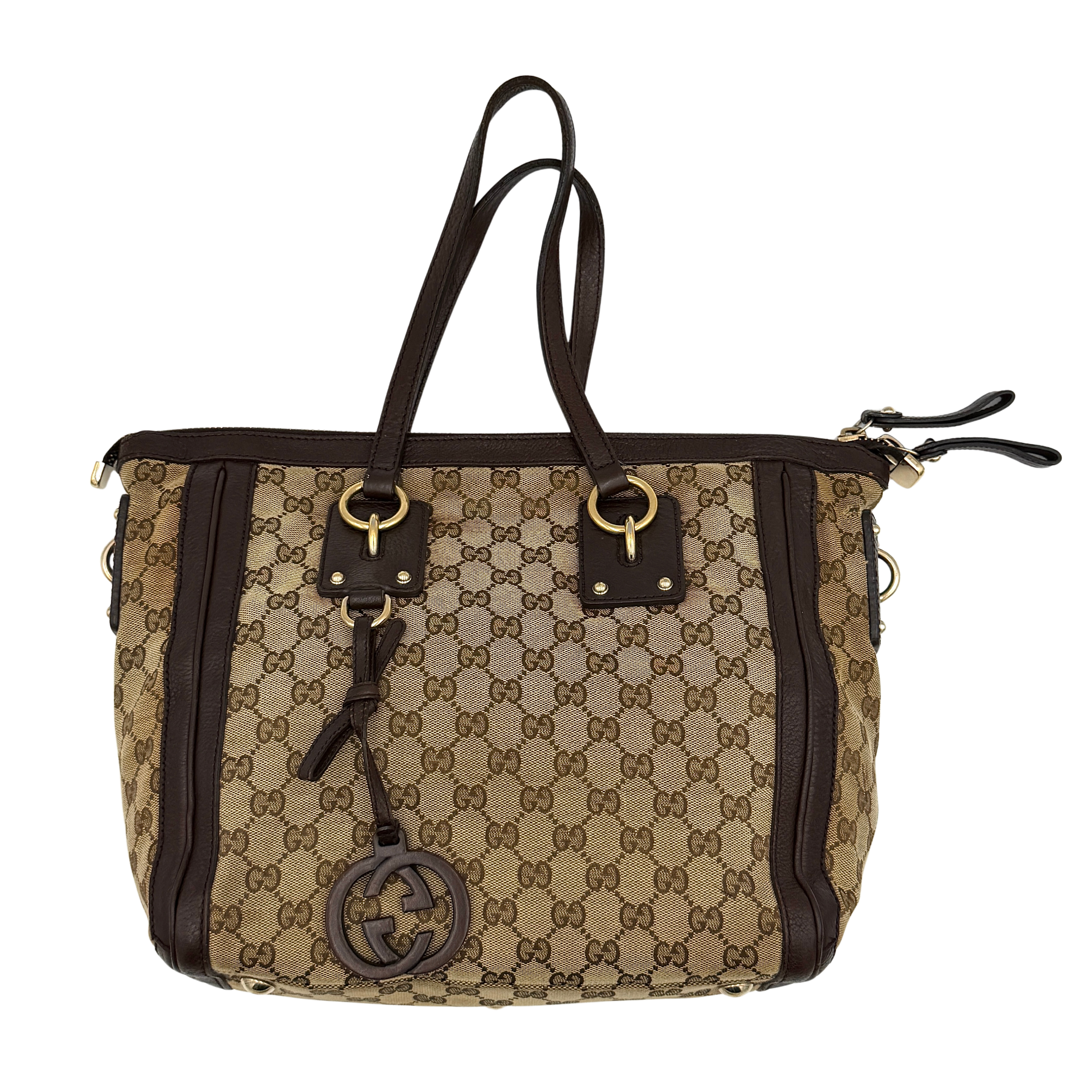 Gucci GG Monogram Charm Tote Bag Beige/Brown