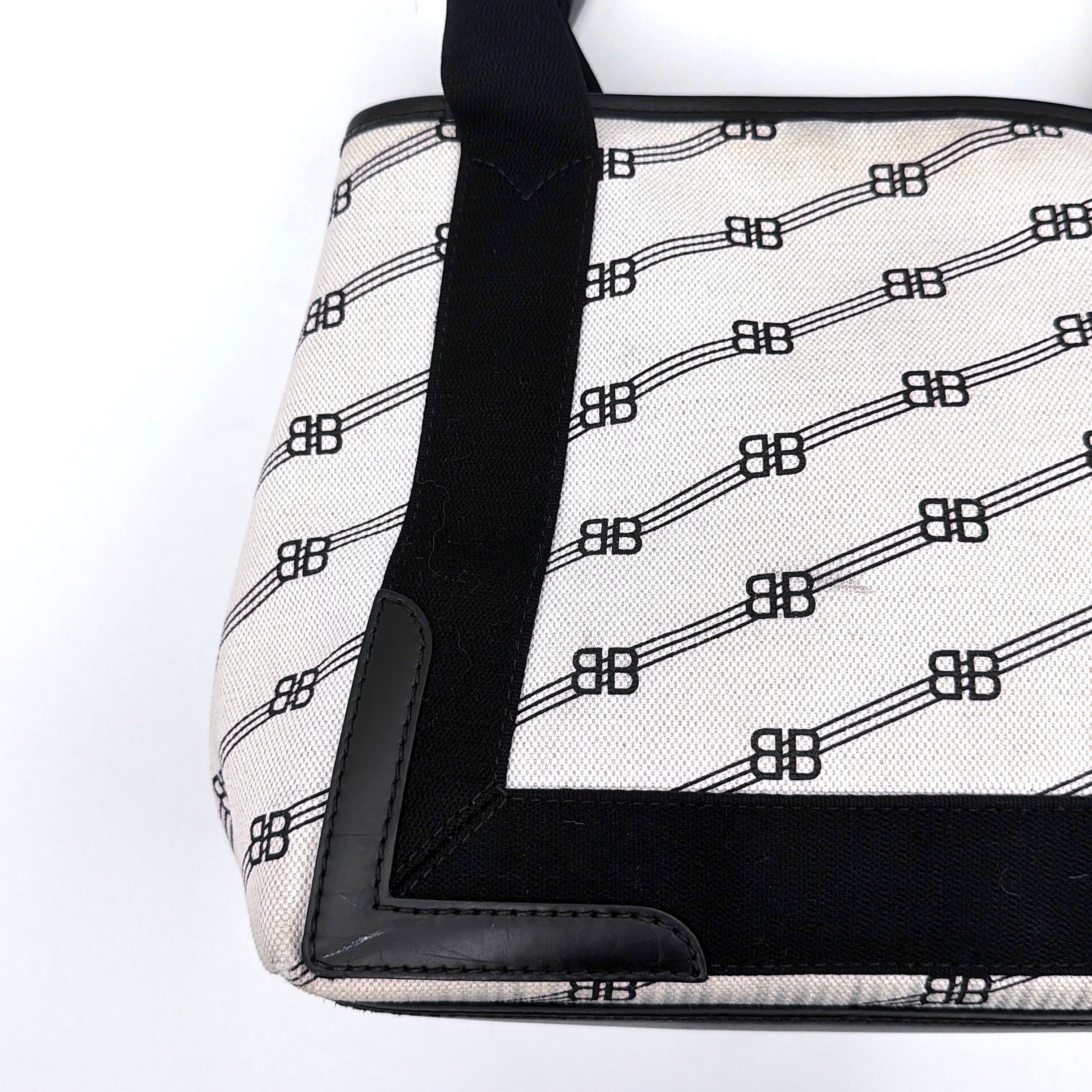 Balenciaga BB Navy Cabas Hobo Tote Bag Black/Cream