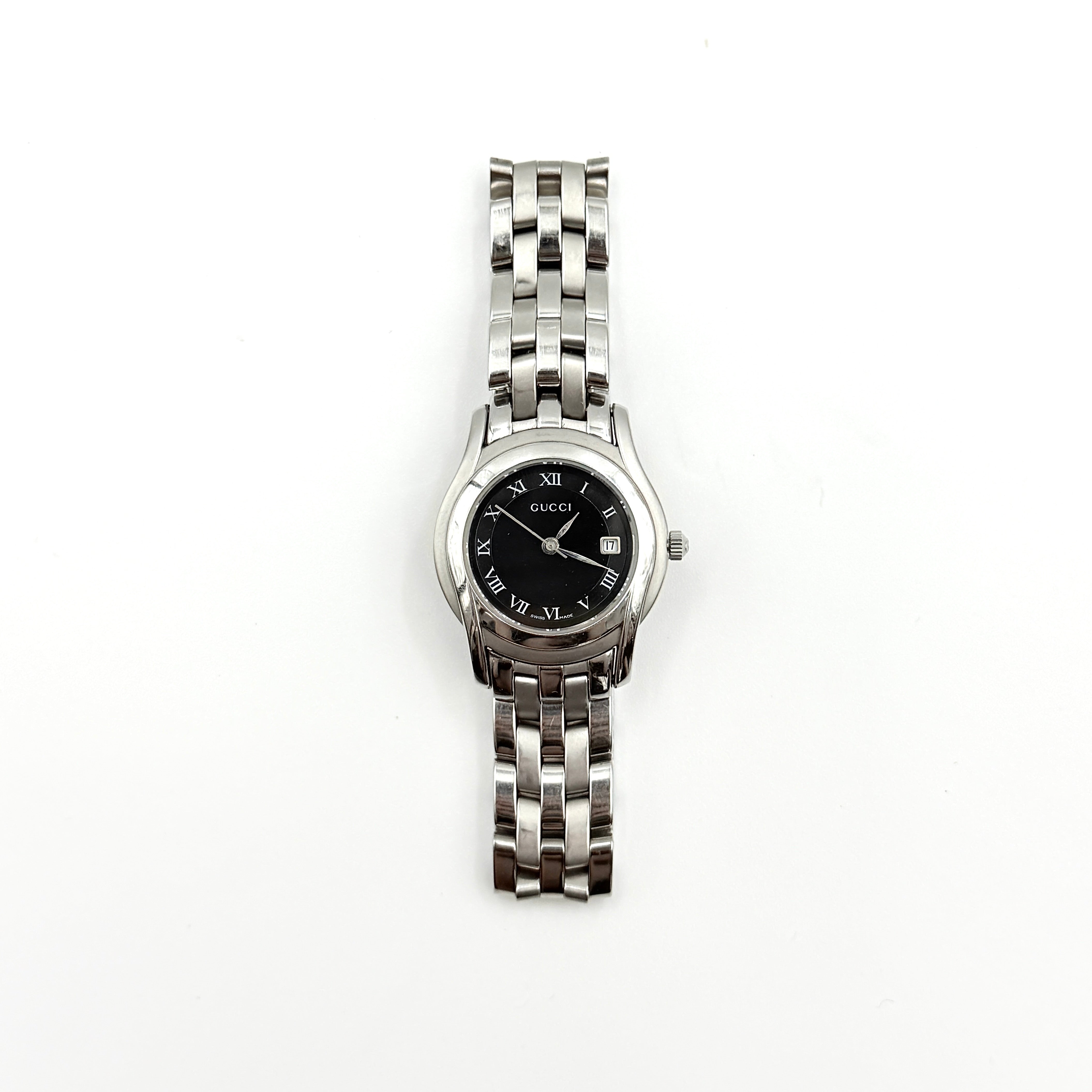 Gucci 5500L Black Dial Stainless Steel Watch