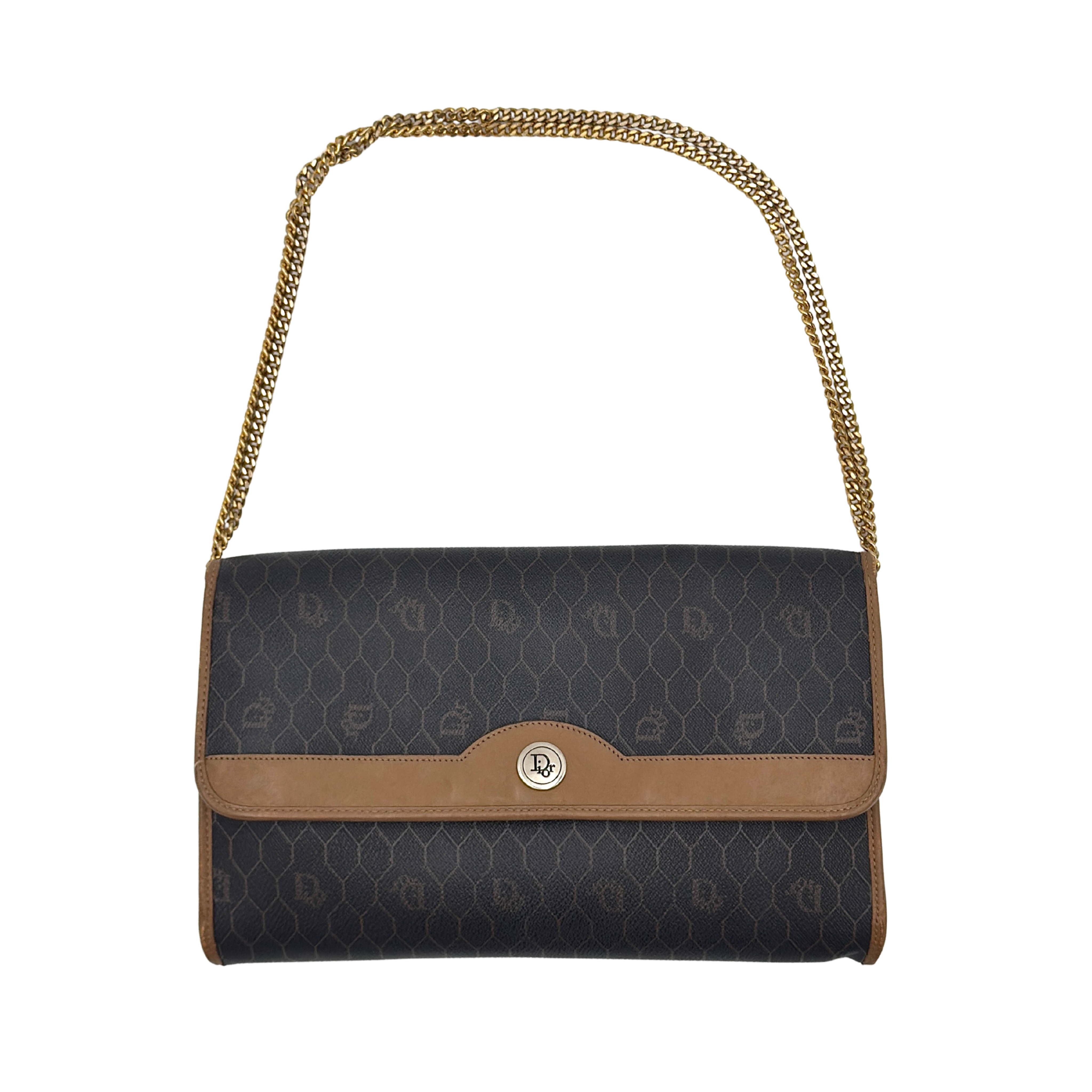 Dior Honeycomb Canvas Chain Shoulder Bag Brown