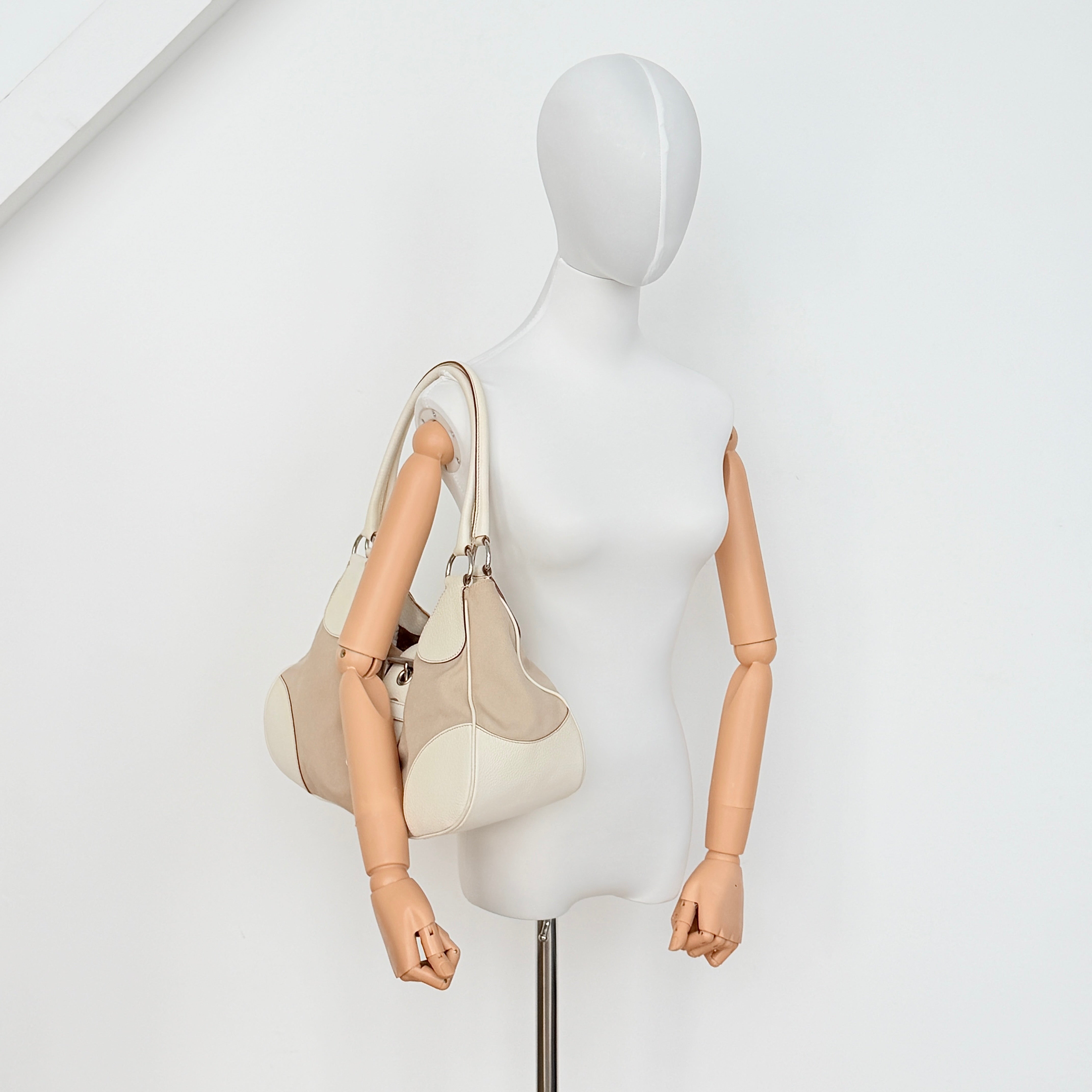 Prada Enamelled Moon Shoulder Bag Beige/Cream