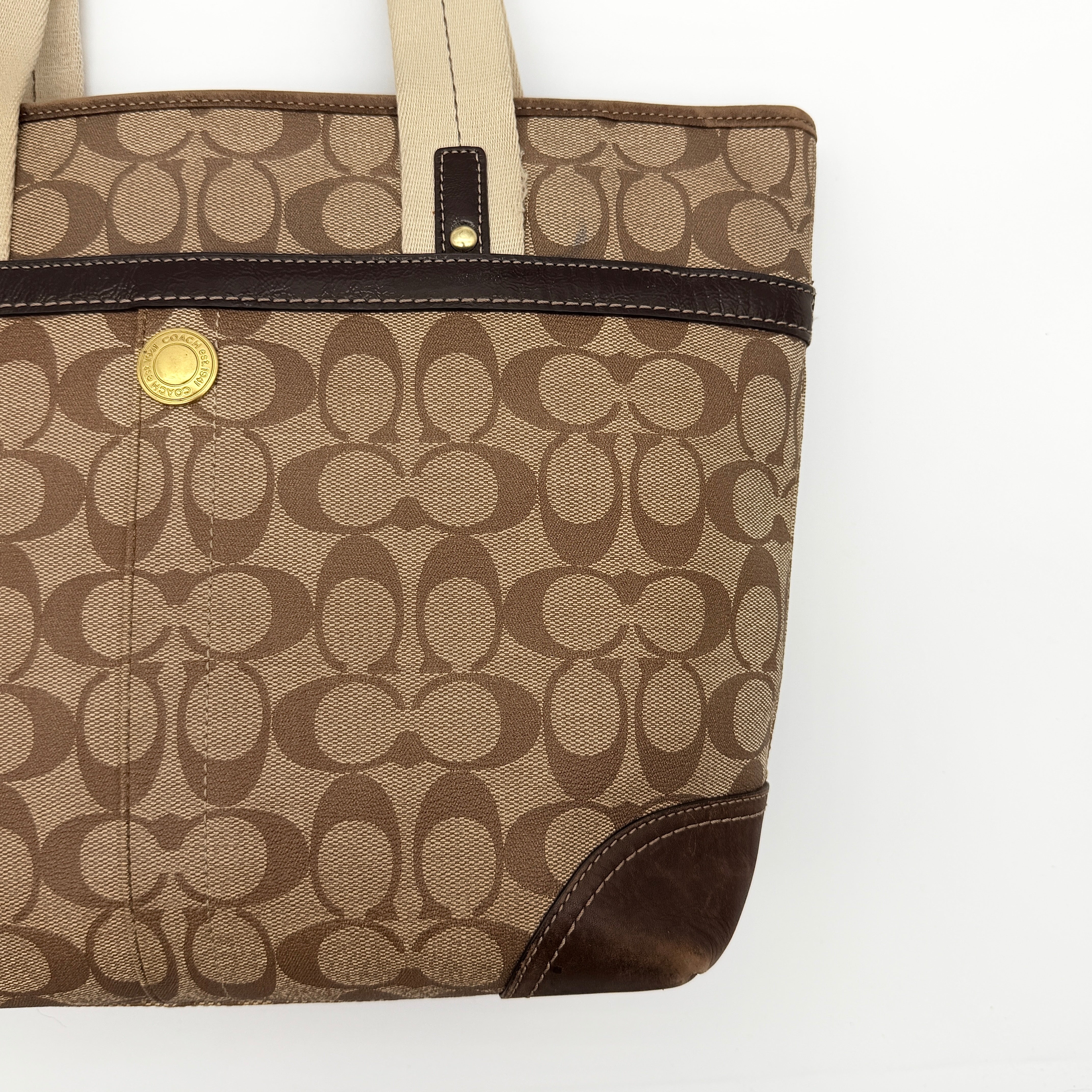 Coach Signature Heritage Stripe Tote Bag Beige/Brown